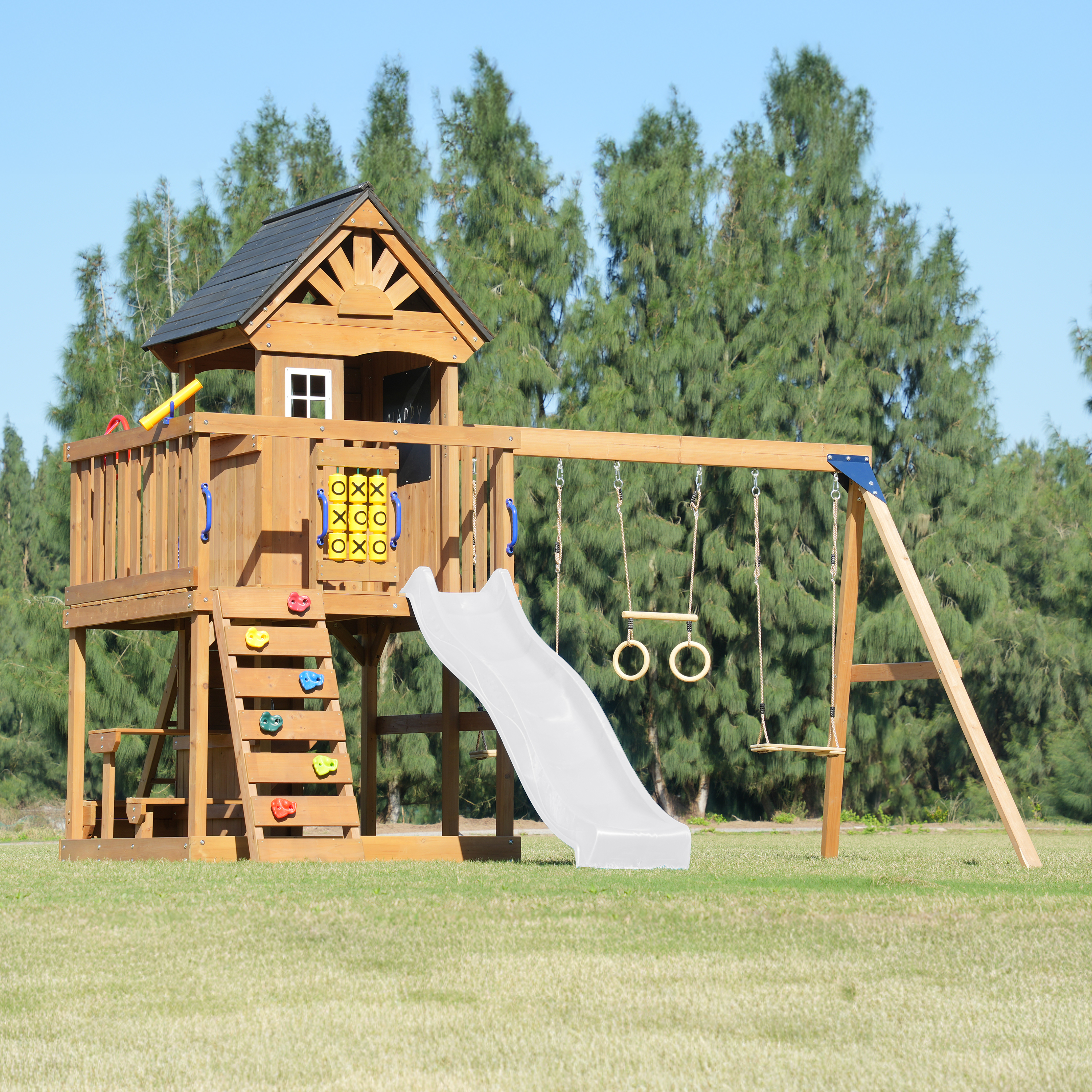 AXI Jack Climbing Frame with Double Swing and Trapeze – White Slide