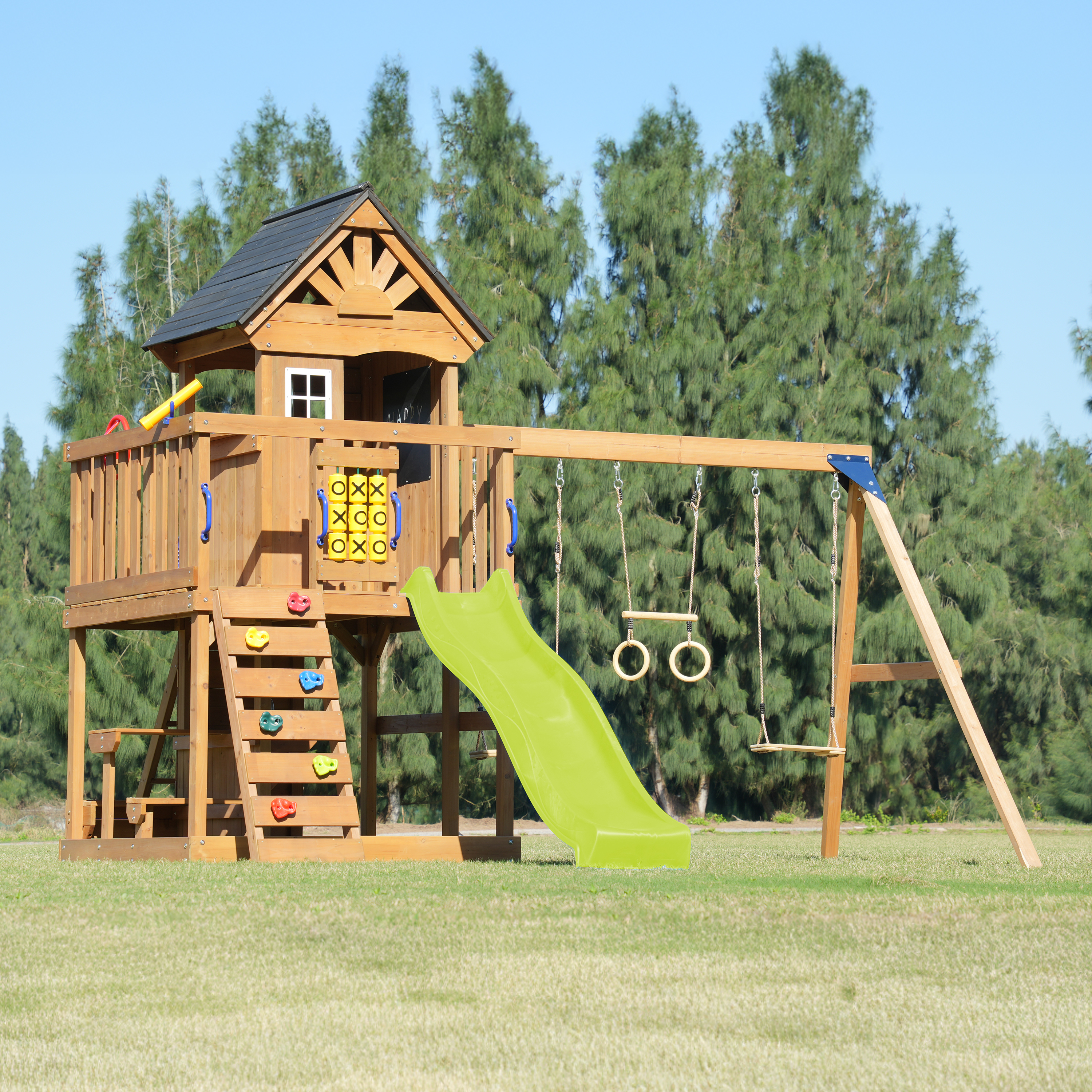 AXI Jack Climbing Frame with Double Swing and Trapeze – Lime Green Slide-8720365066009 AXI Jack Climbing Frame with Double Swing and Trapeze – Lime Green Slide