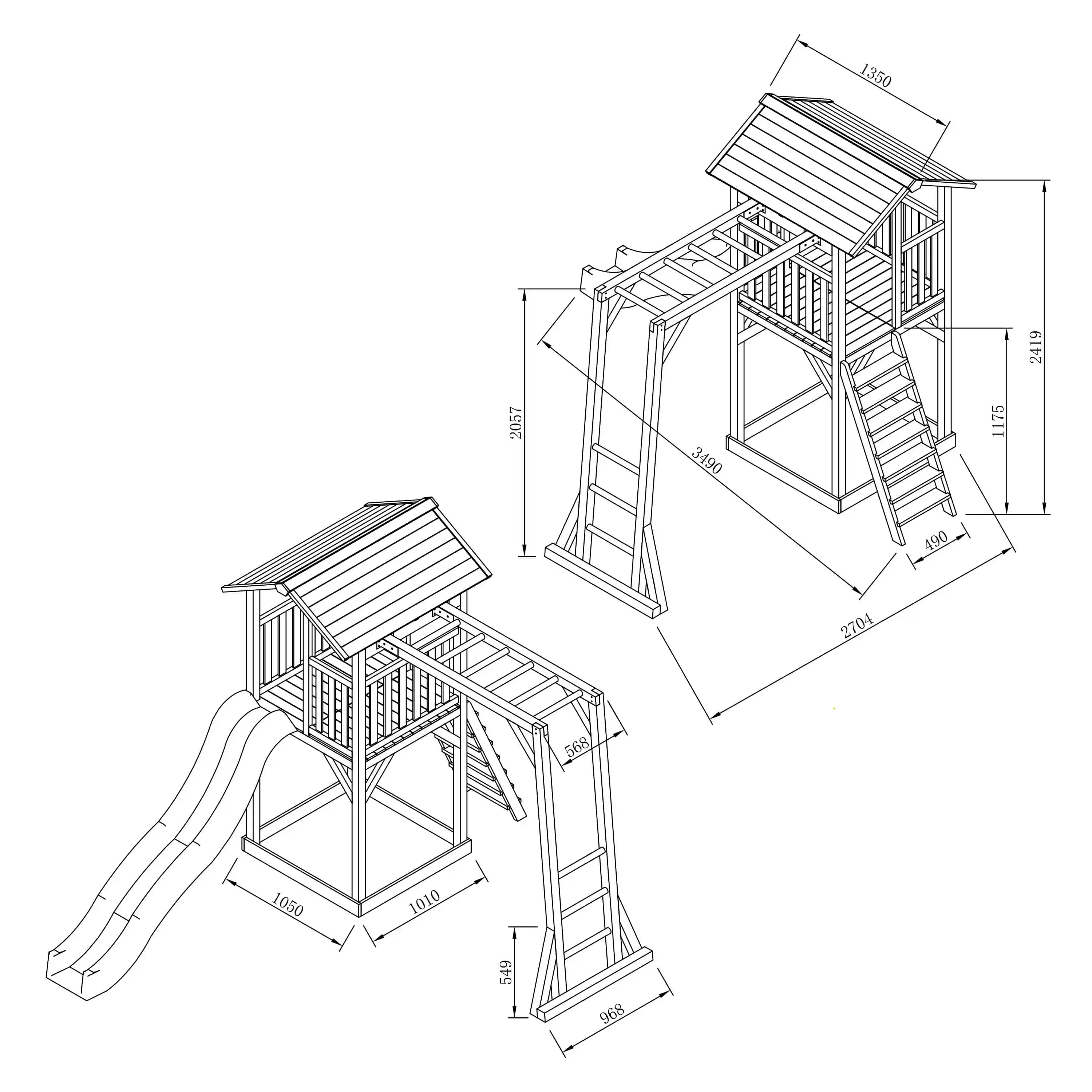 AXI Beach Tower Speeltoren met Klimrek Grijs/wit - Witte Glijbaan