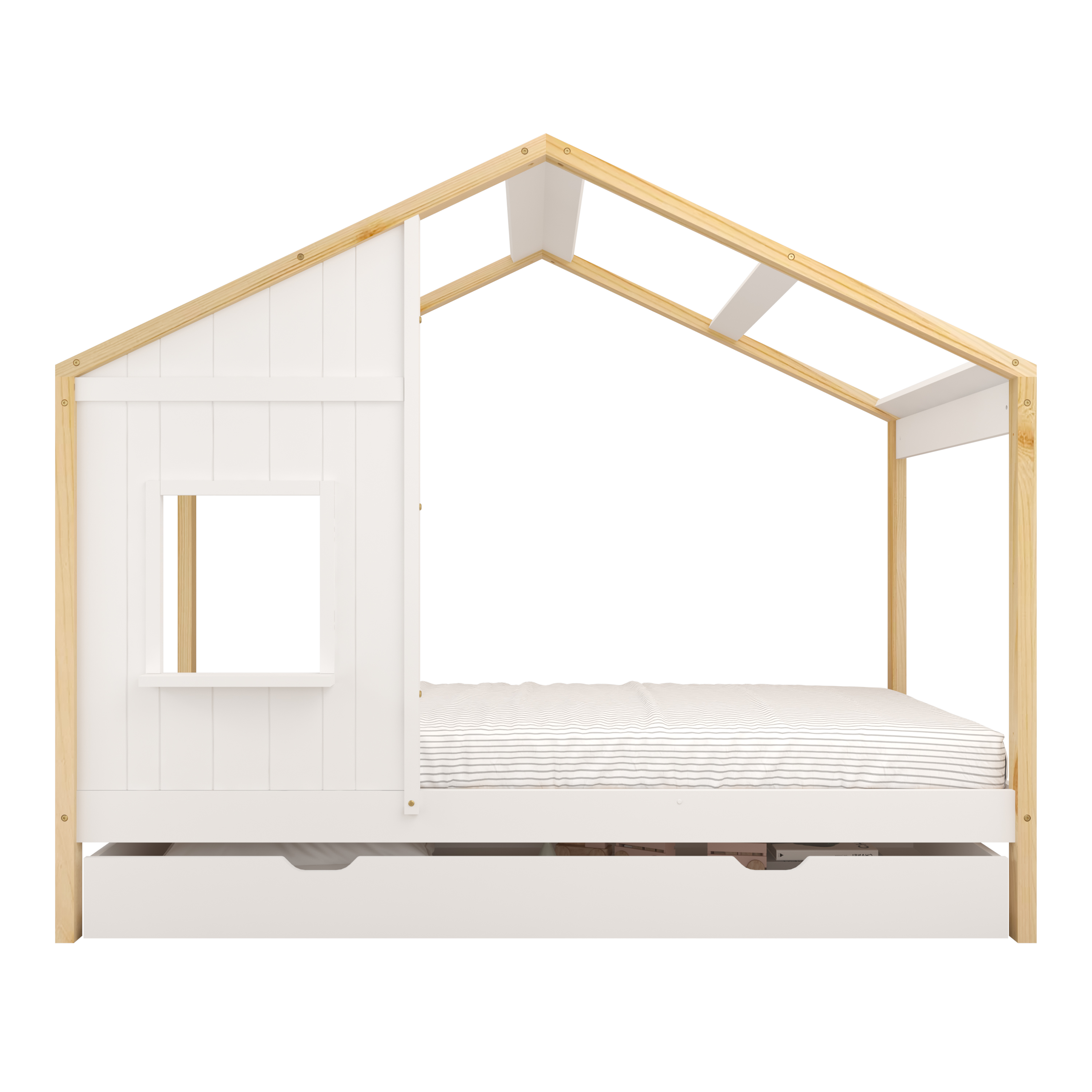 Sunny Beau House Bed with Storage Drawer Brown/White – Without Mattress