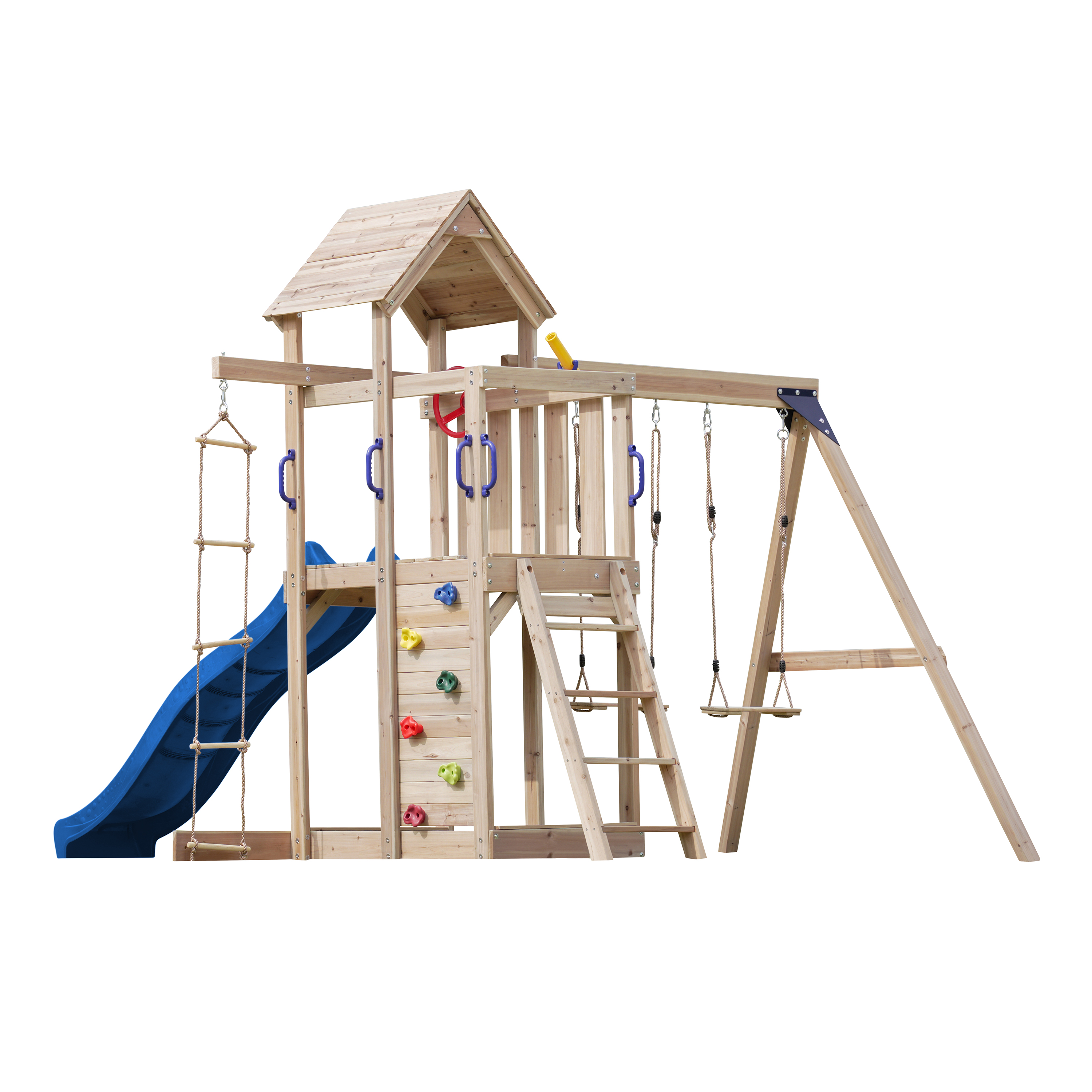 AXI Moos Climbing Frame with Double Swing Set - Blue Slide