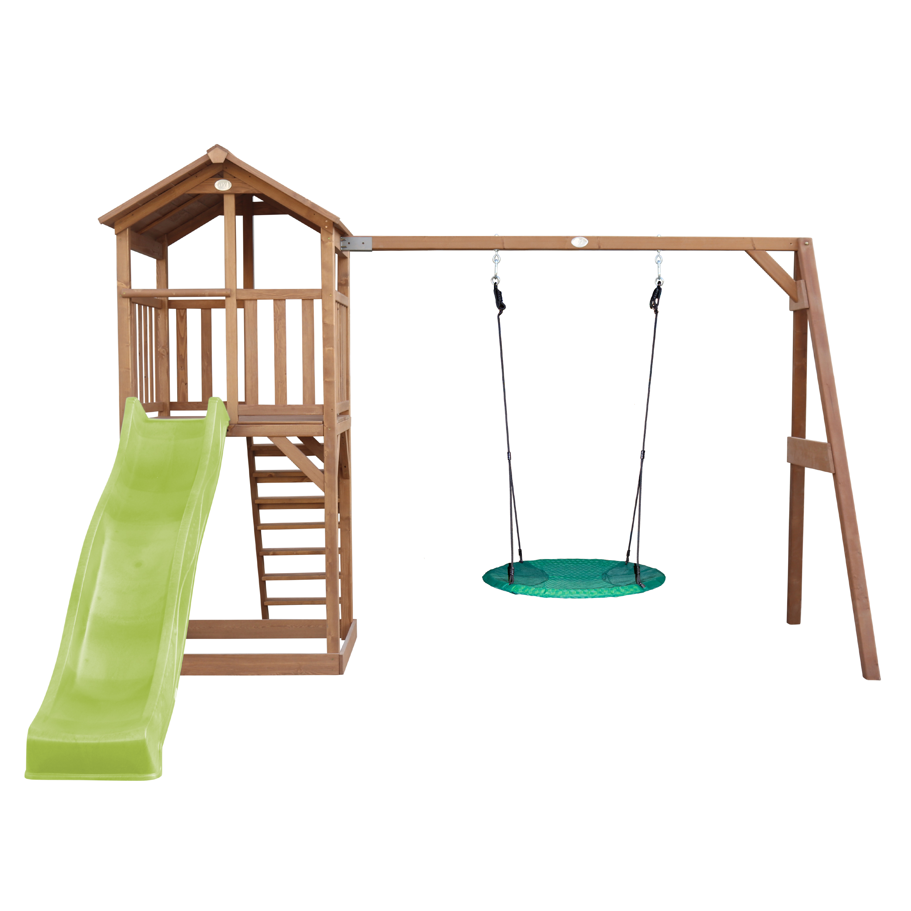 AXI Beach Tower with Summer Nest Swing Set Brown - Lime Green Slide-8720365061486 AXI Beach Tower with Summer Nest Swing Set Brown - Lime Green Slide