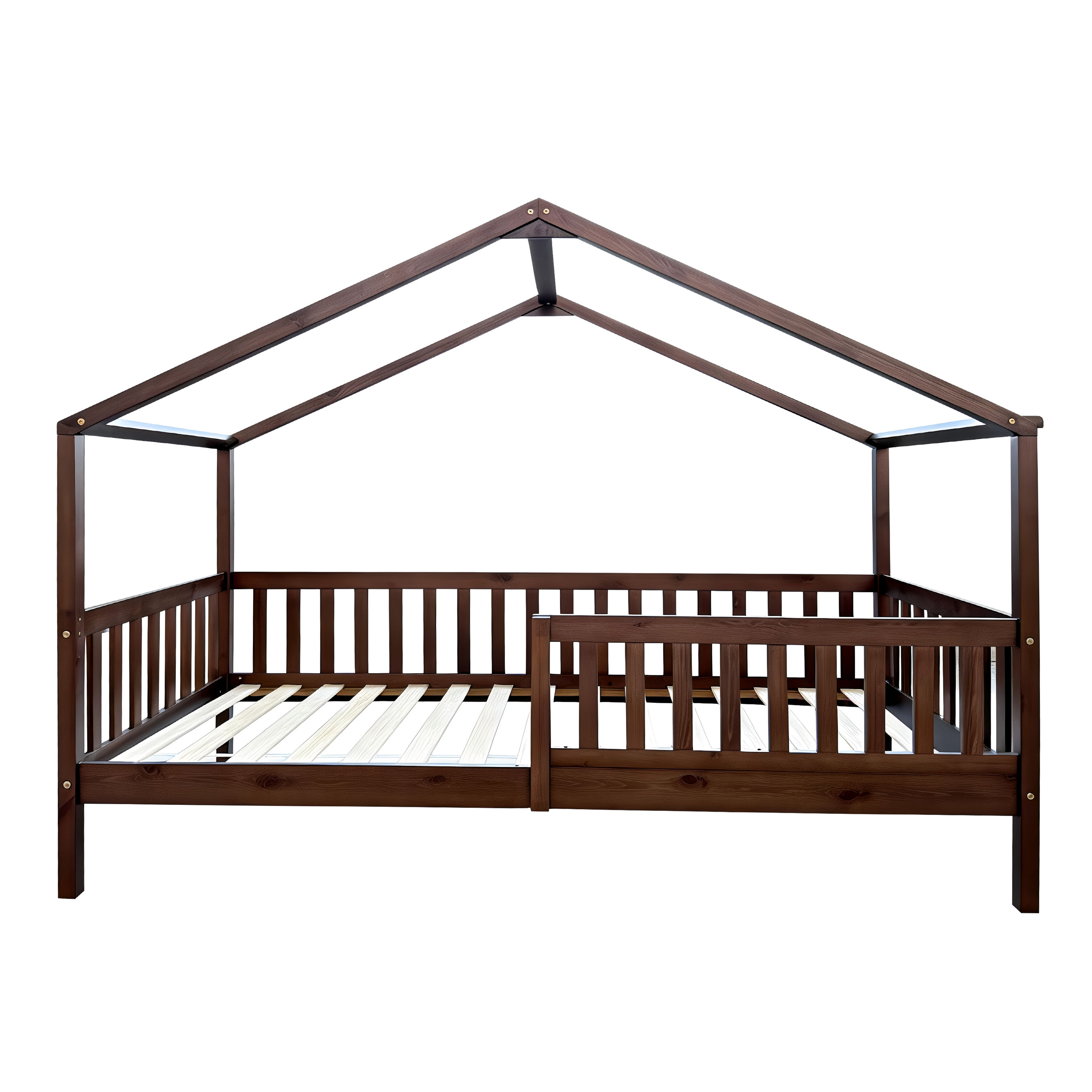 Sunny Kae House Bed with Guardrail Brown – With Mattress
