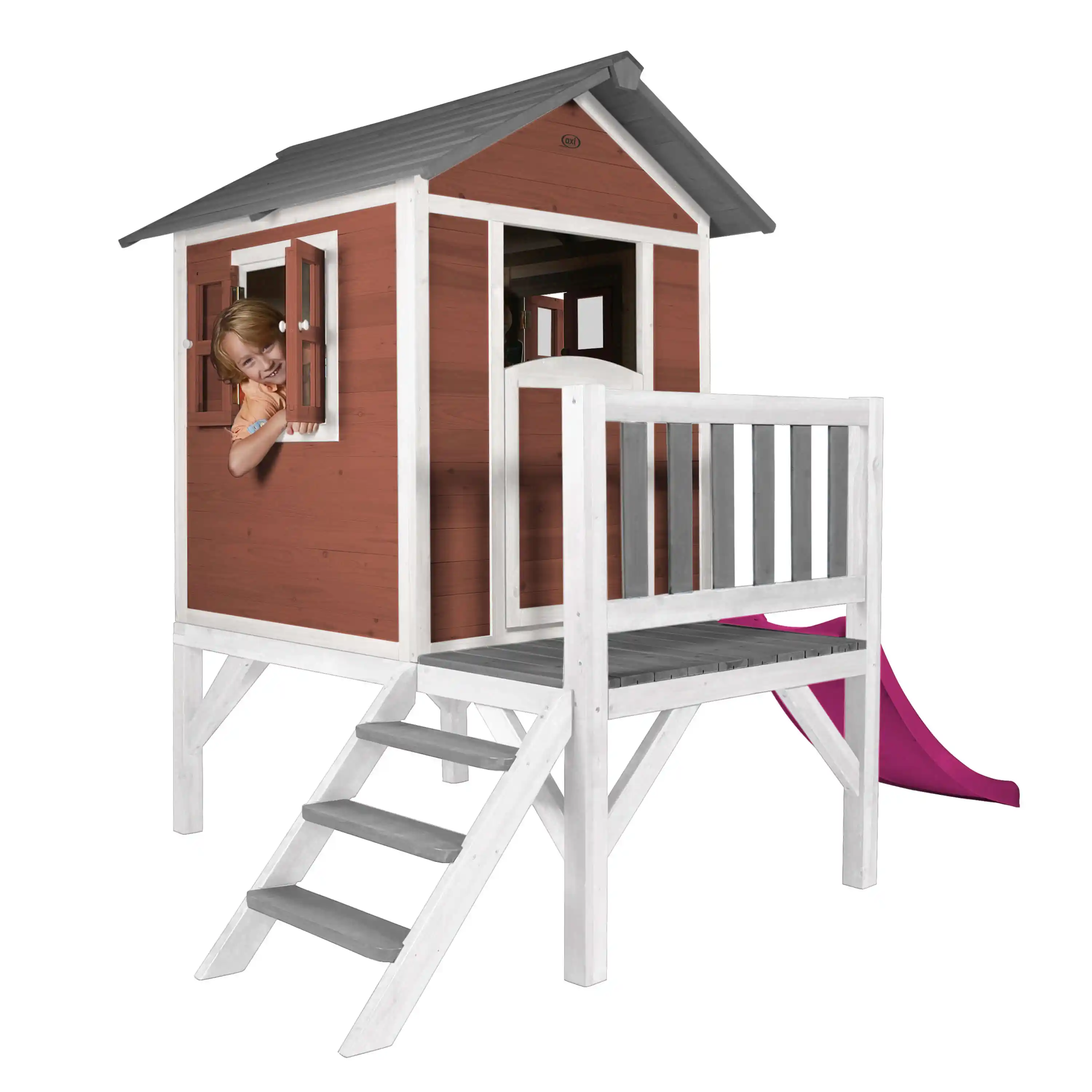 AXI Lodge XL Speelhuis Scandinavisch Rood - Paarse Glijbaan