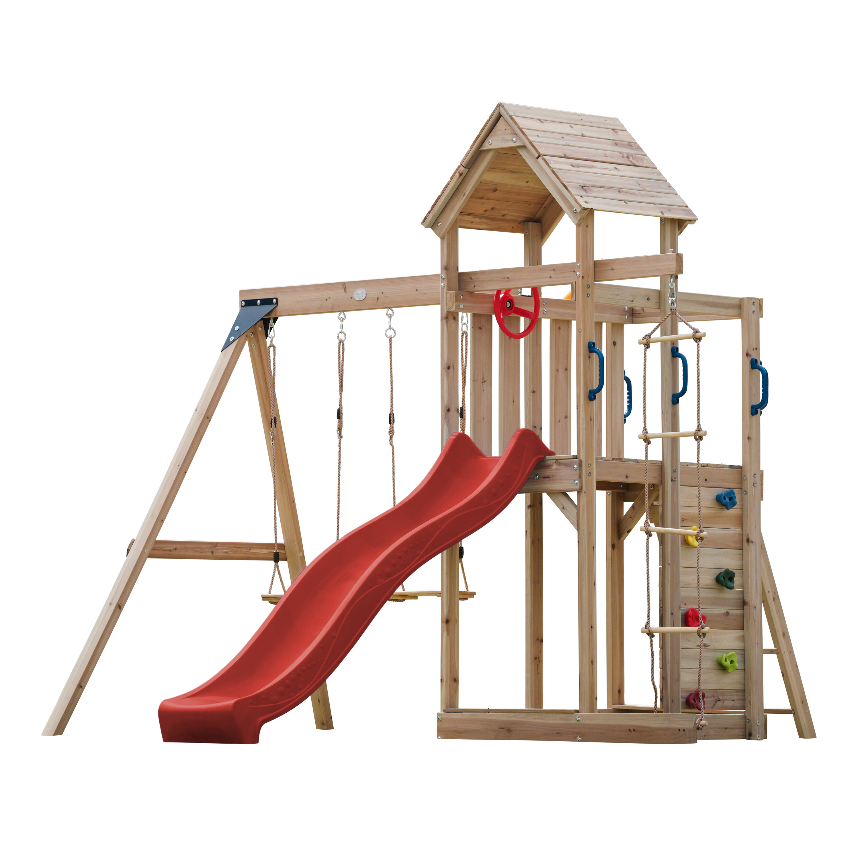 AXI Moos Climbing Frame with Double Swing Set - Red Slide