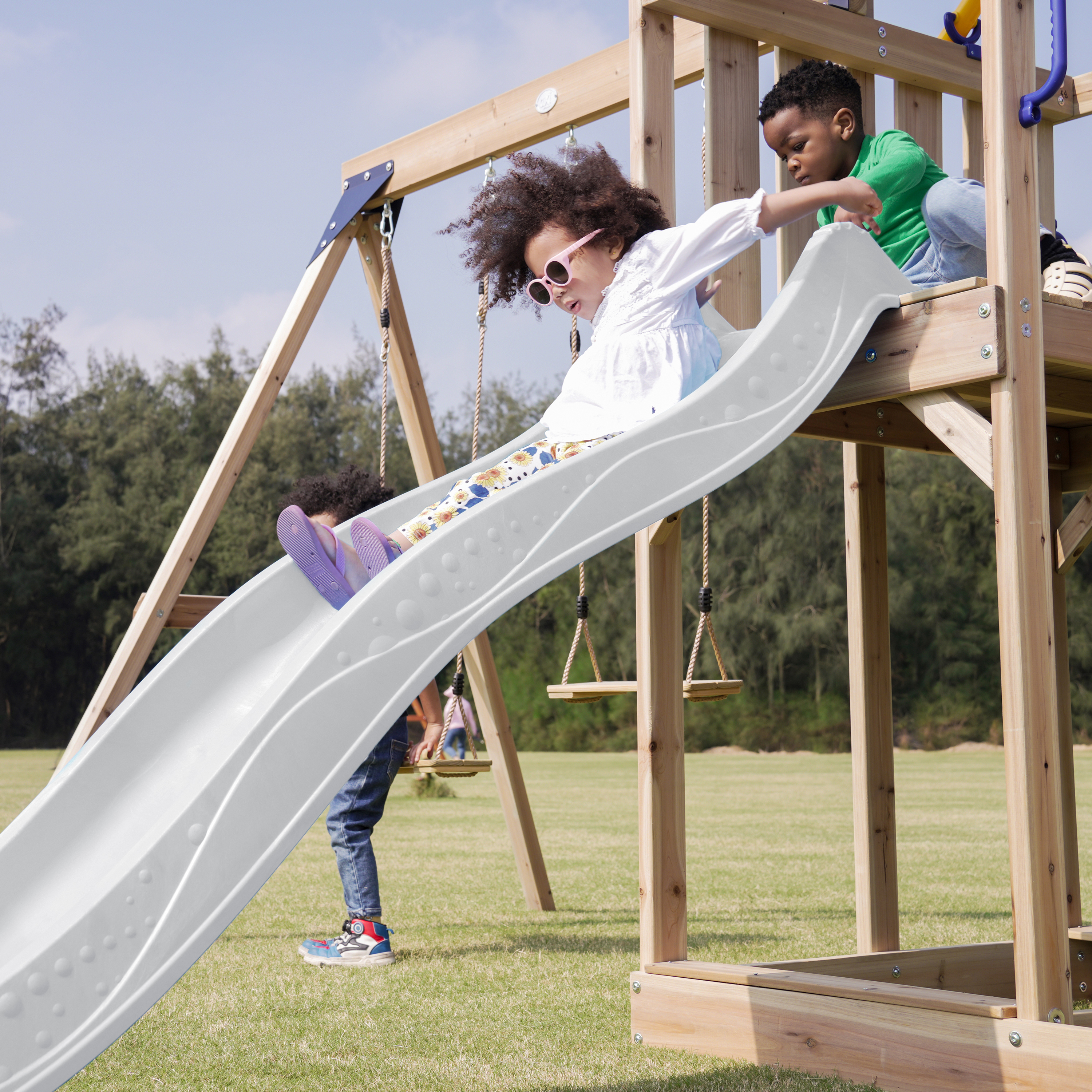 AXI Moos Climbing Frame with Double Swing Set - White Slide-8720365064531 AXI Moos Climbing Frame with Double Swing Set - White Slide