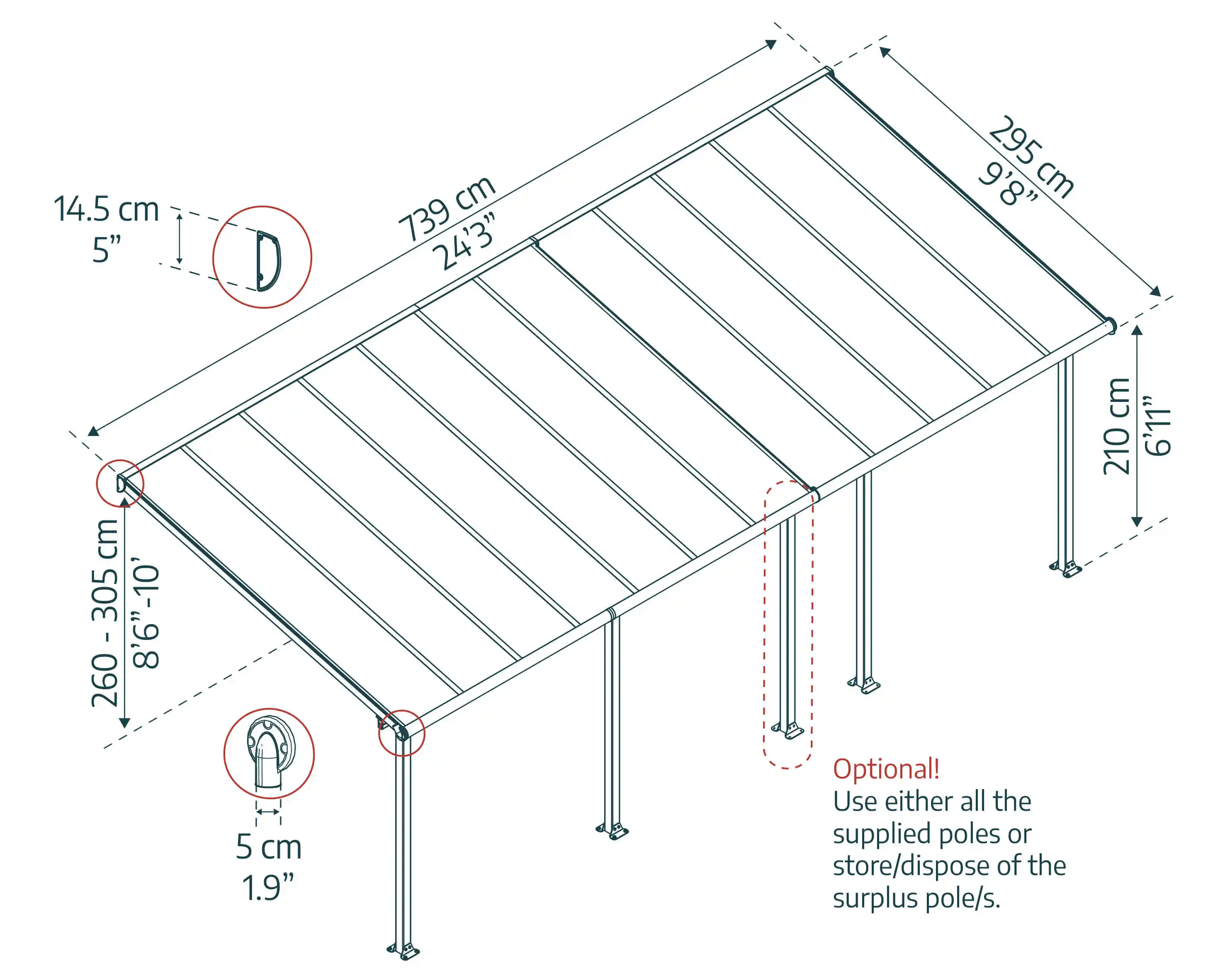 Canopia Olympia 739X294 cm Terrasoverkapping Donkergrijs Helder