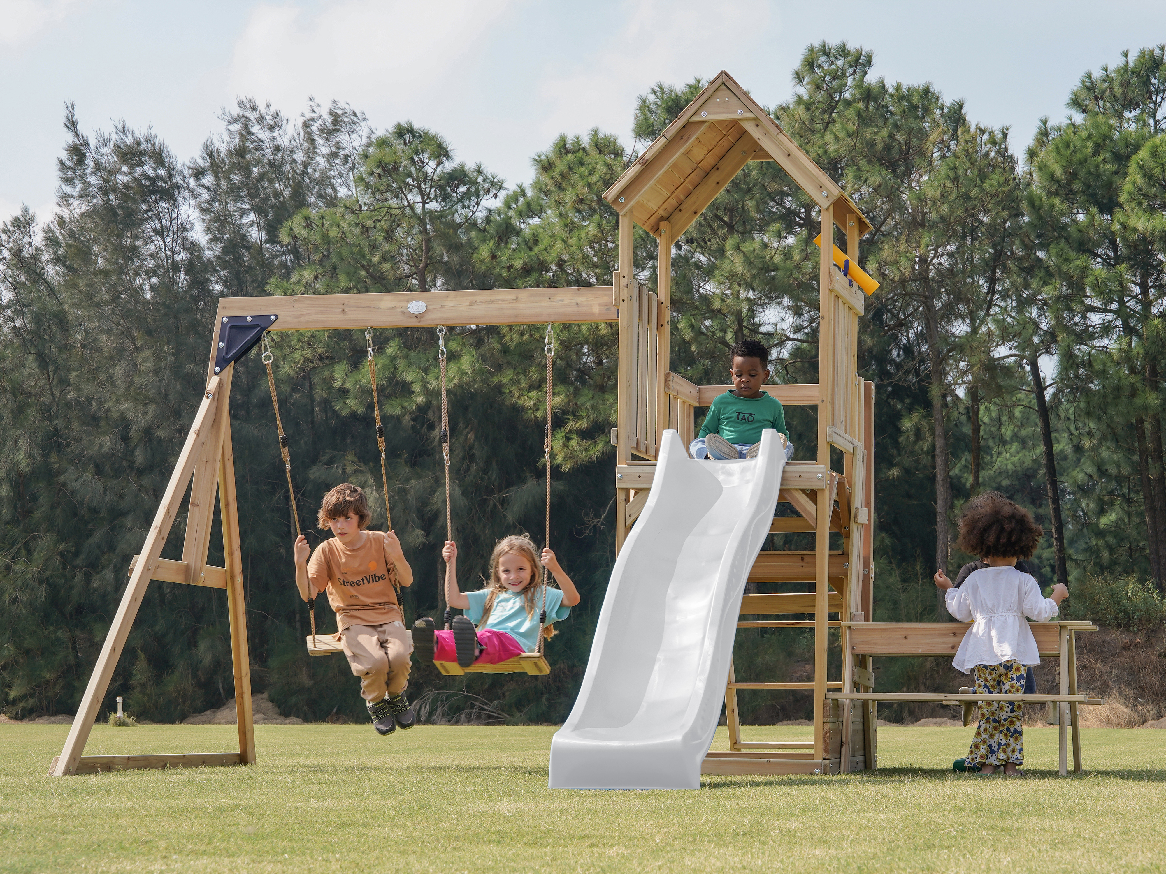 AXI Mette Playground with Double Swing Brown - White Slide 