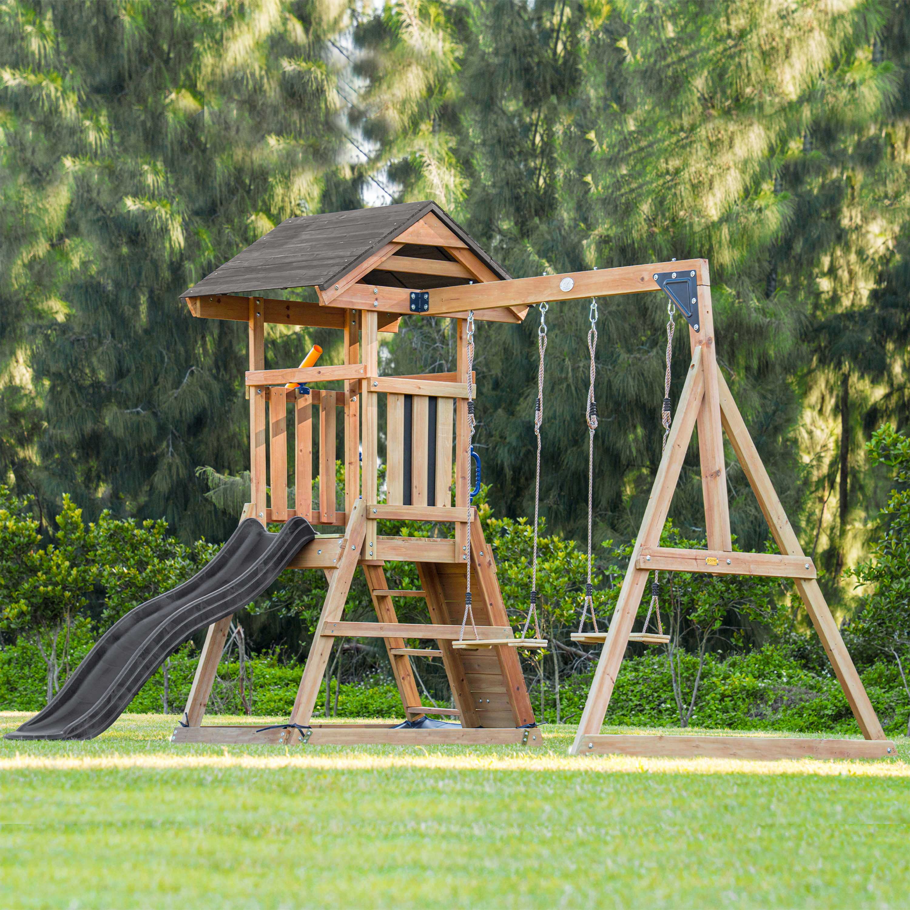 AXI Mia Climbing Frame with Double Swing Set – Grey Slide-8720365065811 AXI Mia Climbing Frame with Double Swing Set – Grey Slide