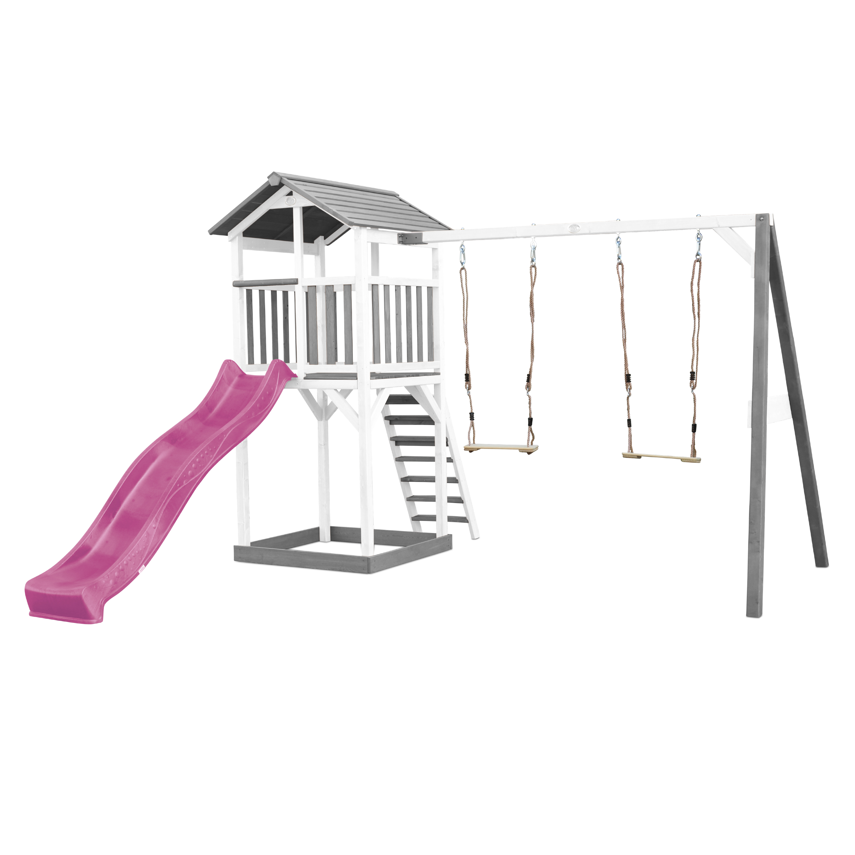 AXI Beach Tower with Double Swing Set Grey/White - Purple Slide