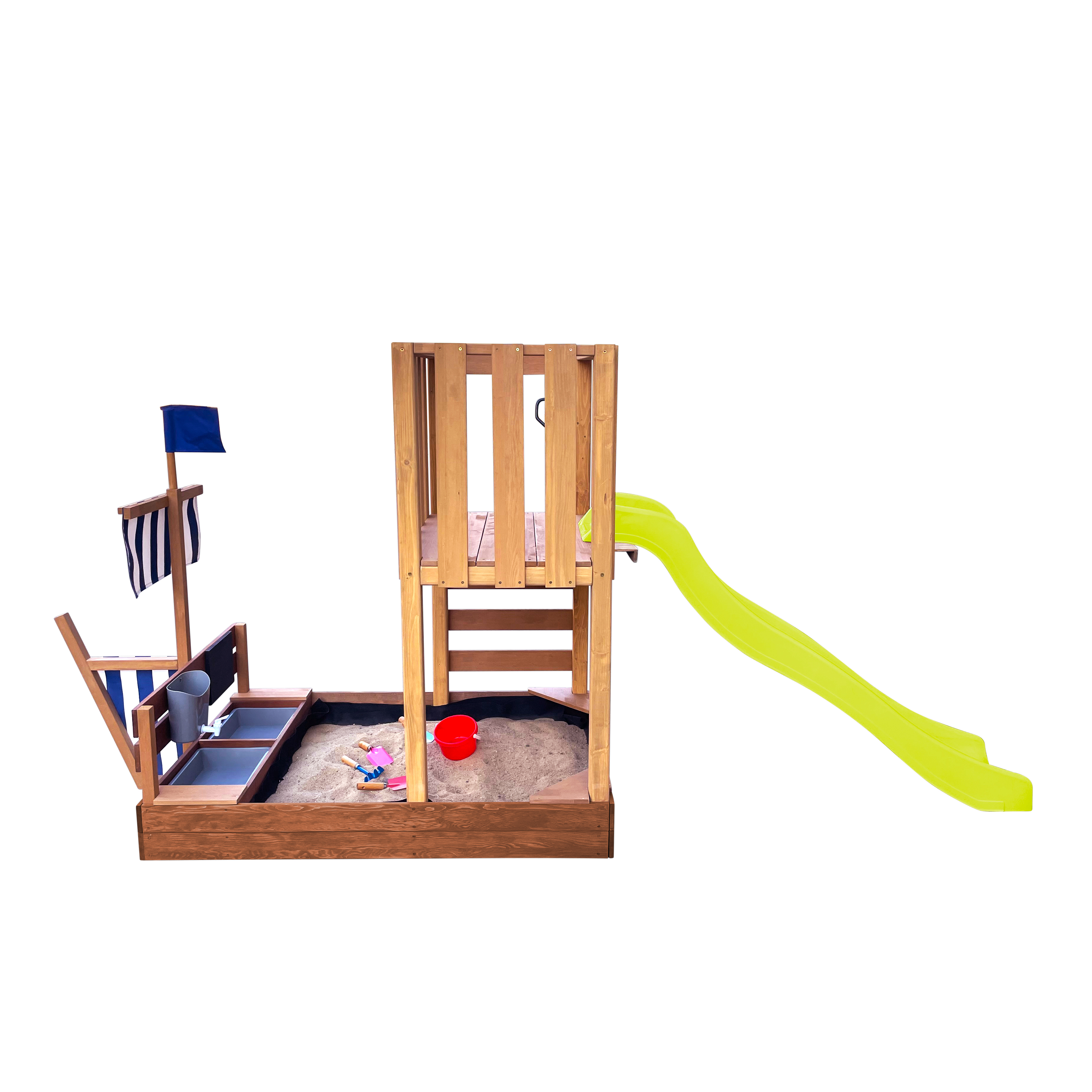 AXI Vicky Climbing Frame with Sandbox. Play Kitchen & Chalkboard – Lime Green Slide