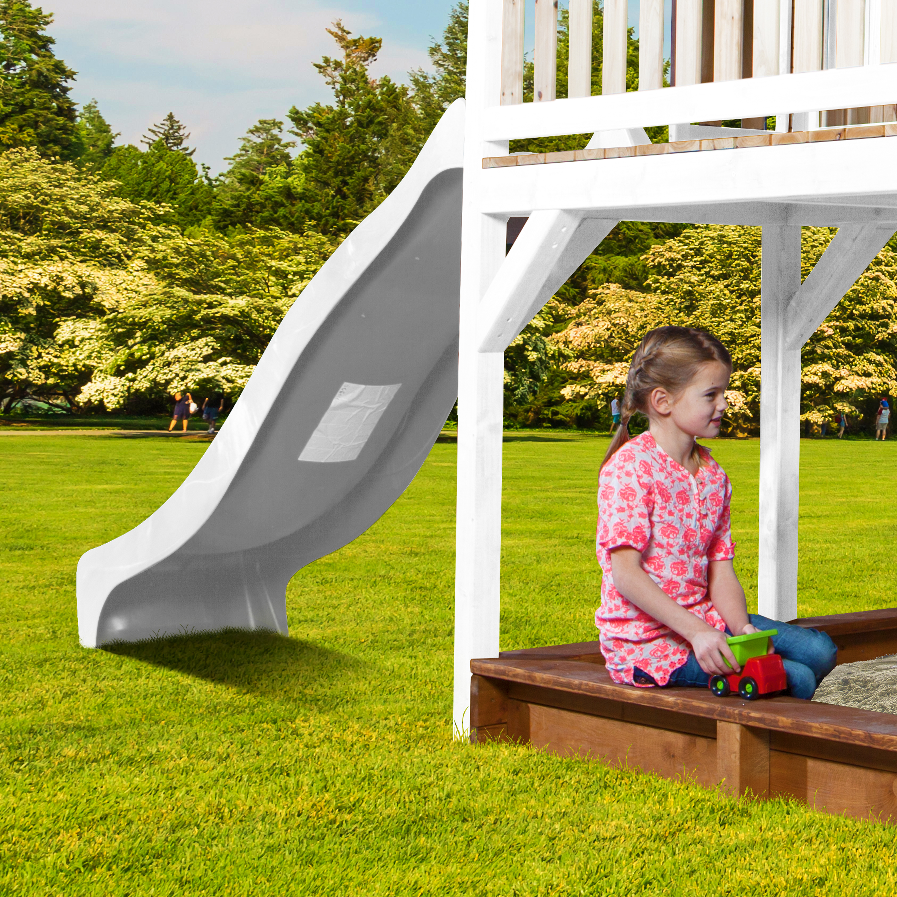 AXI Liam Playhouse with Single Swing Set Brown/White - White Slide