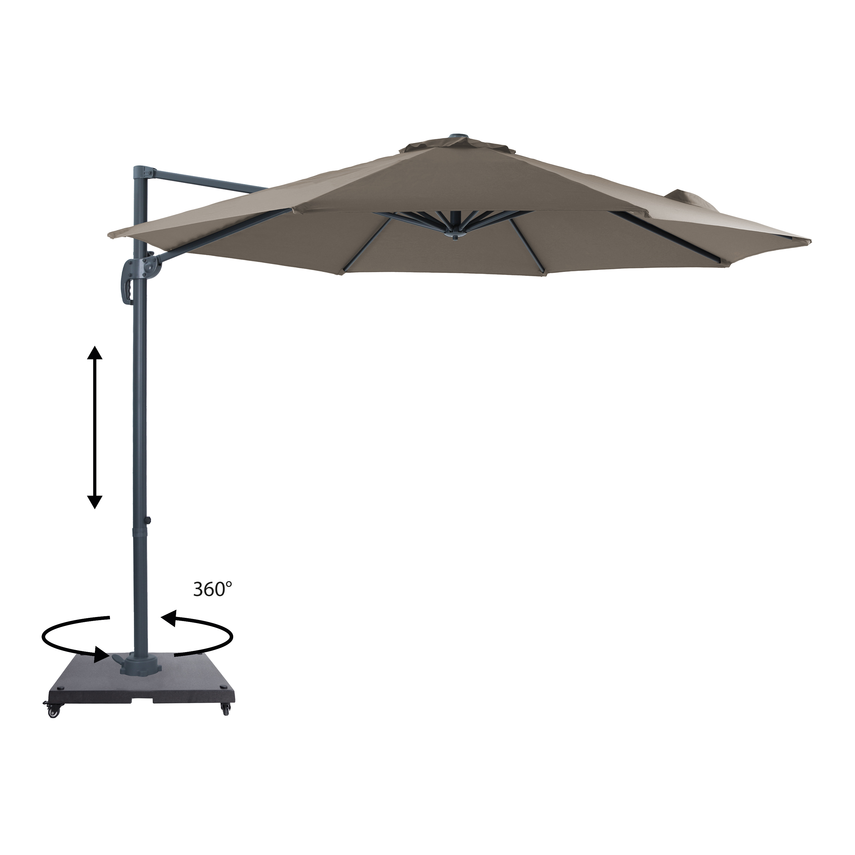 AXI Marisol Cantilever Parasol Ø 300cm incl. parasol base with wheels Anthracite/Taupe – Complete set