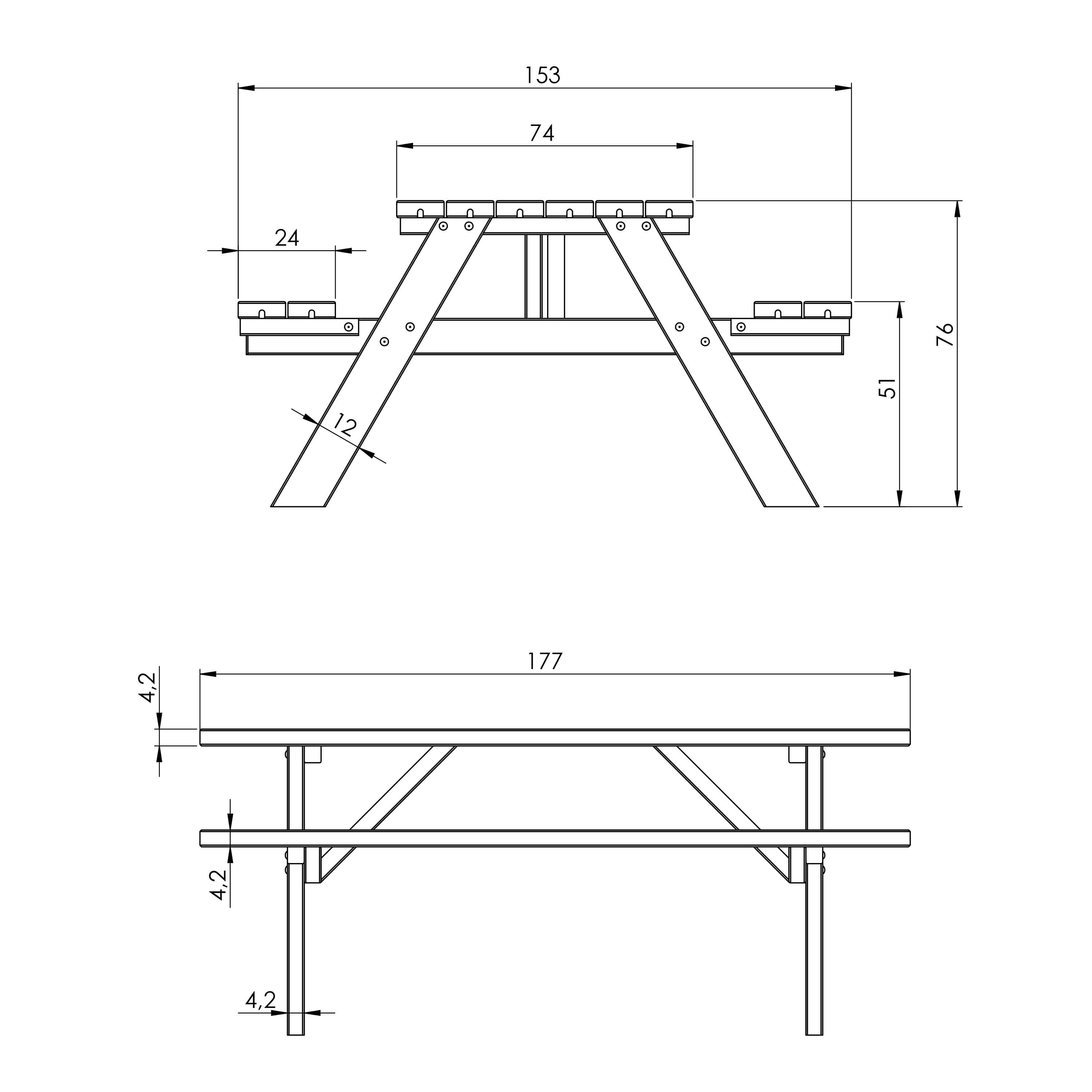 AXI Julie Picknicktafel van hout Klassiek  177 x 154 cm - Bruin