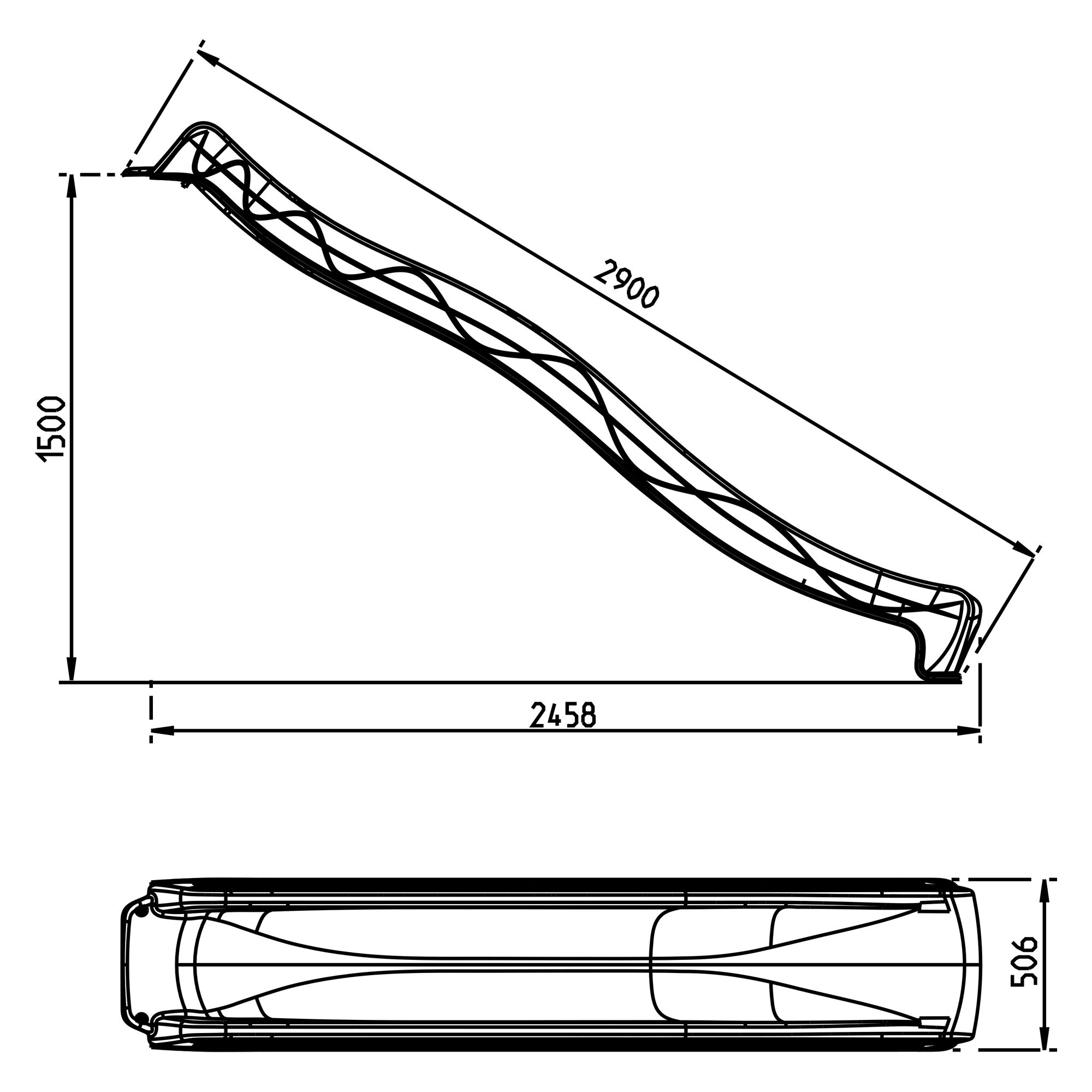 maattekening AXI Sky290 Glijbaan met wateraansluiting Paars - 290 cm