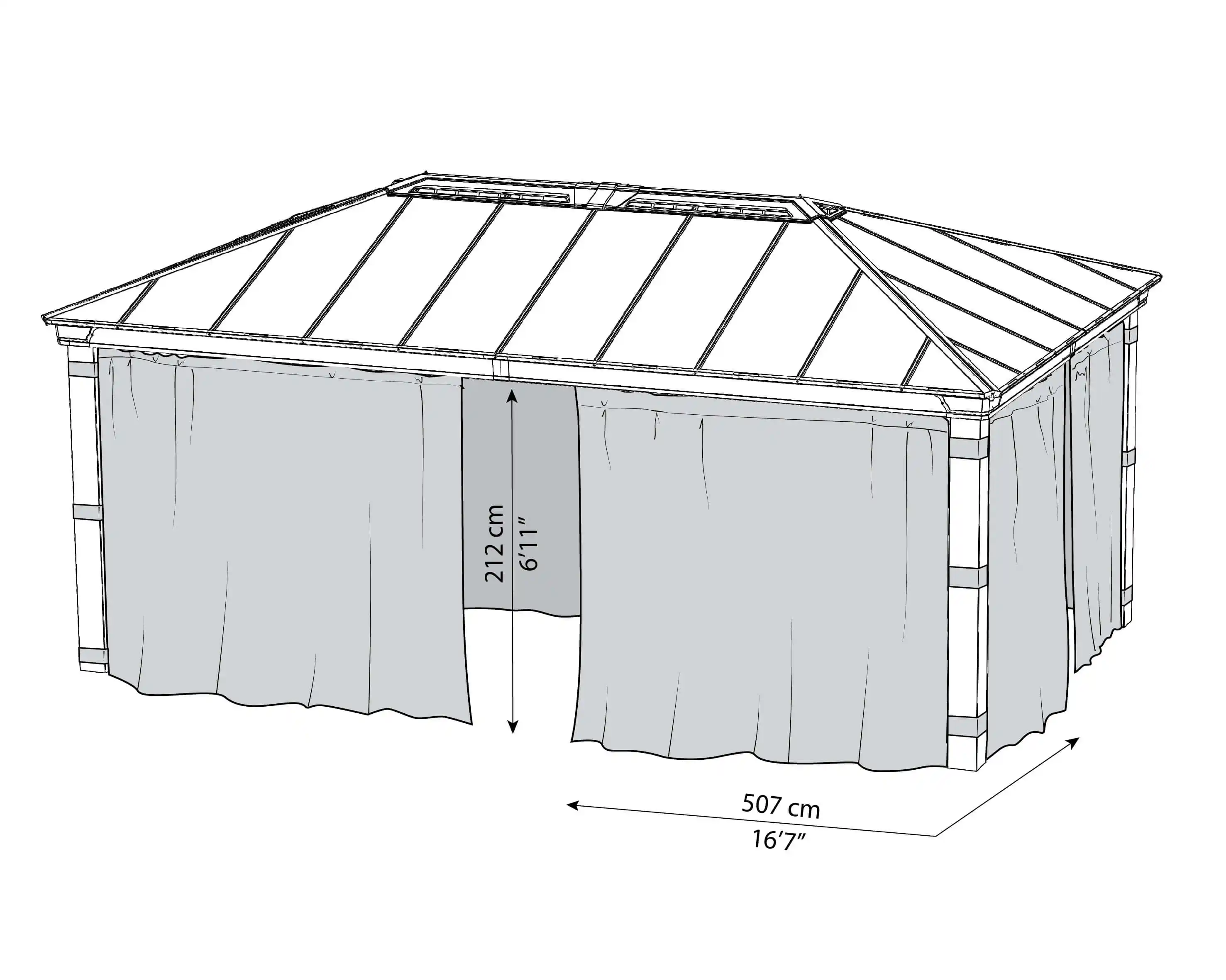 Canopia Gordijnset voor Dallas tuinpaviljoen 600X360 Donkergrijs