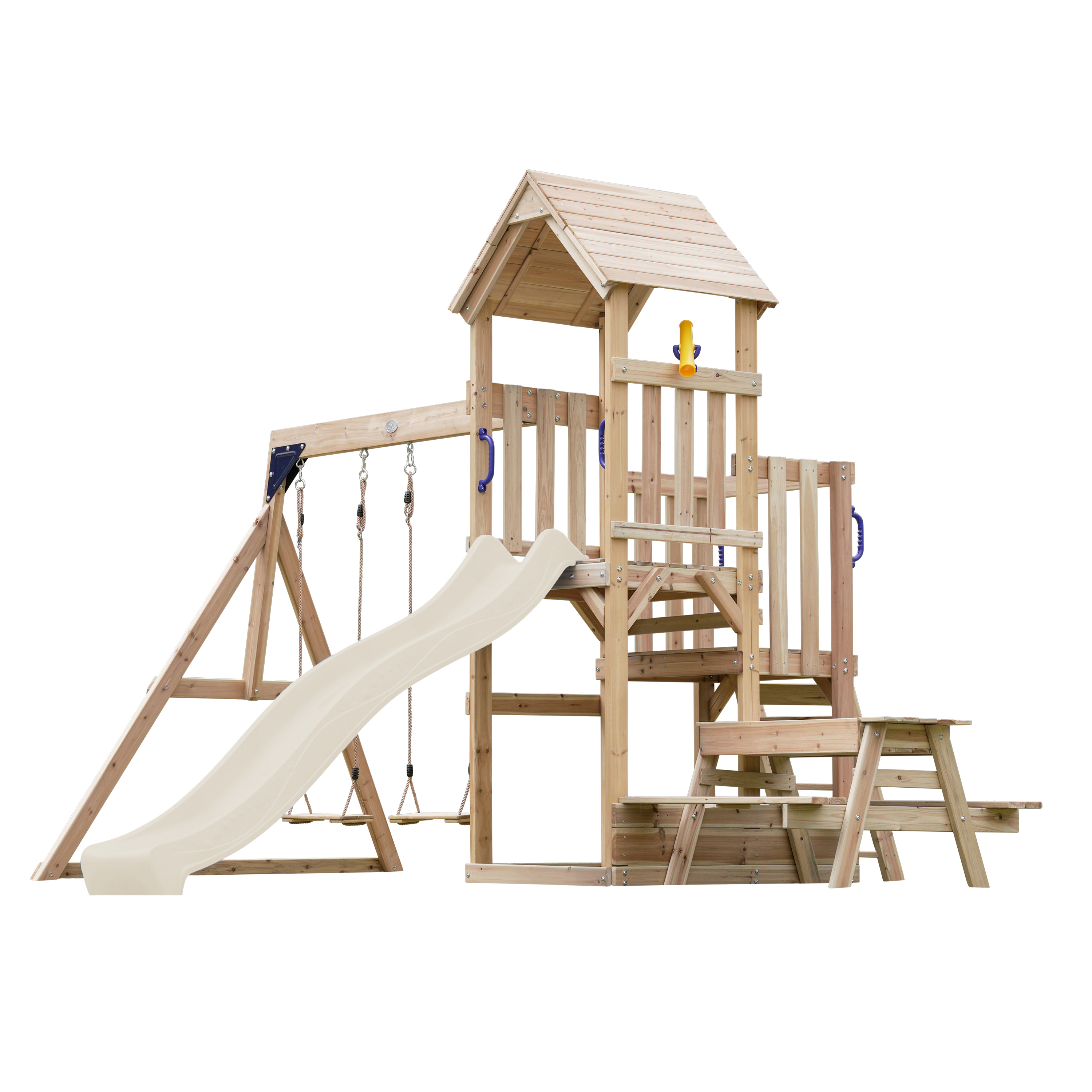 AXI Mette Climbing Frame with Double Swing Set and Picnic Table - Cream Slide