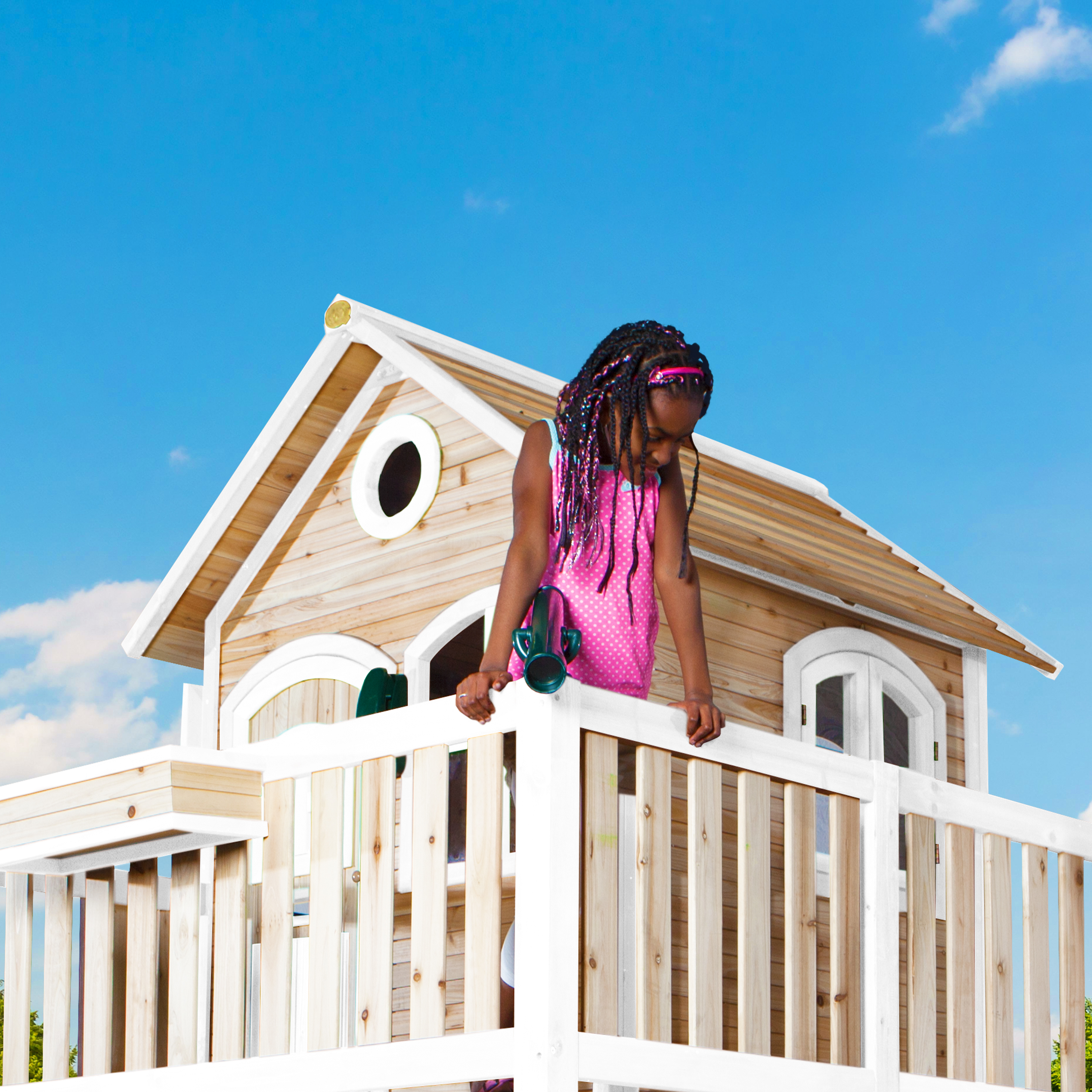 AXI Liam Playhouse with Single Swing Set Brown/White - Purple Slide