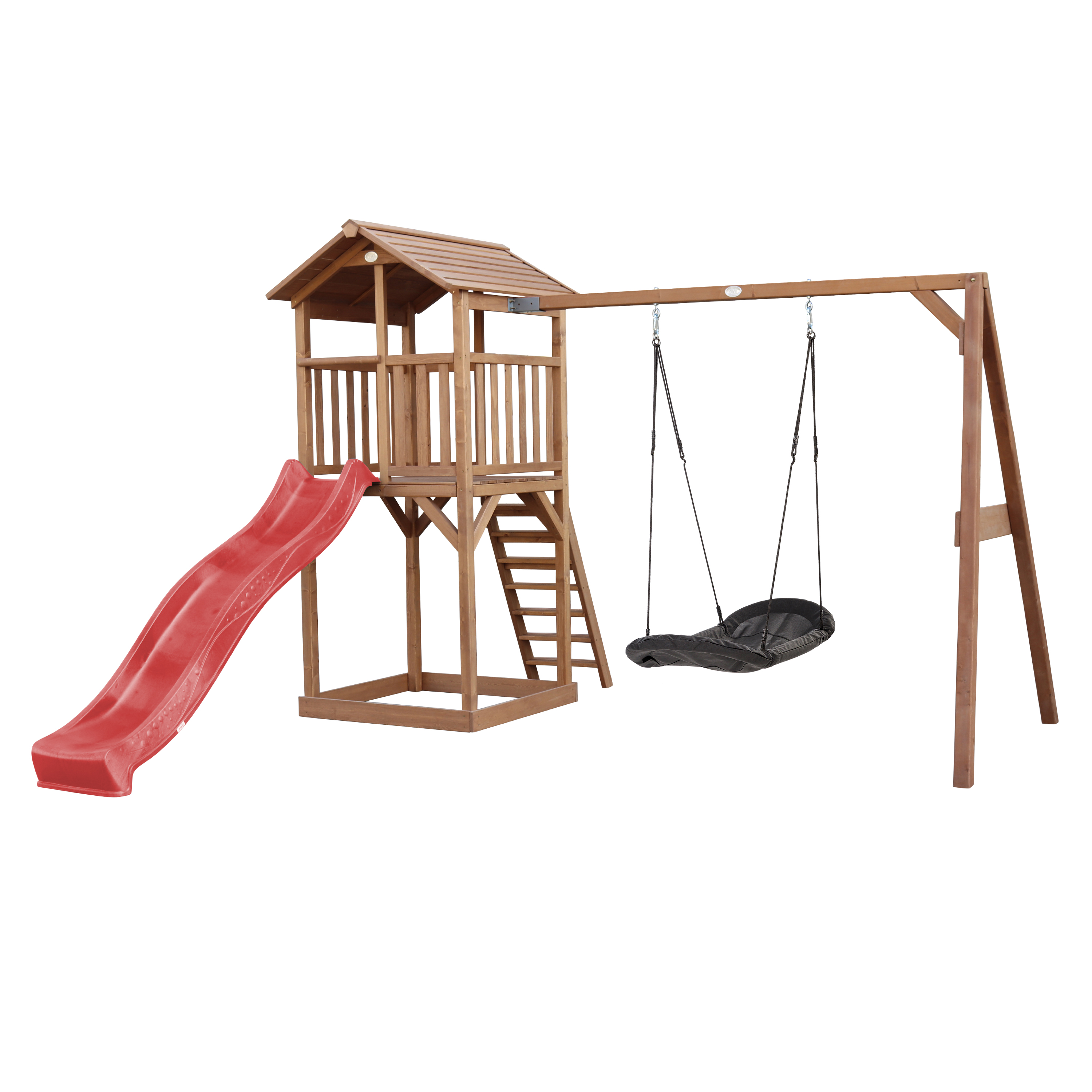 AXI Beach Tower with Roxy Nest Swing Set Brown - Red Slide-8720365061547 AXI Beach Tower with Roxy Nest Swing Set Brown - Red Slide