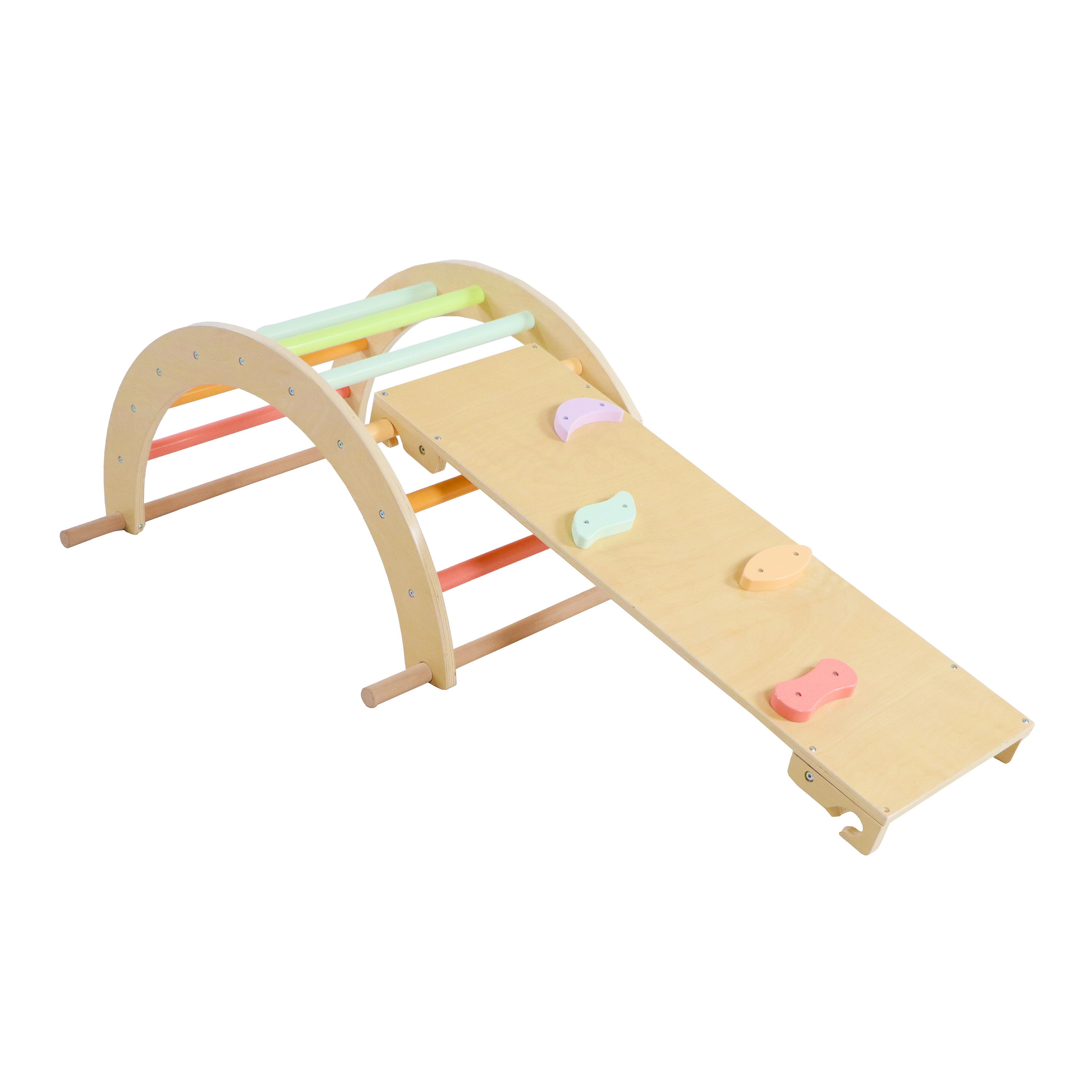 Sunny Charlie 3-in-1 Houten Klimdriehoek met Klimwand en Rocker - Pastel