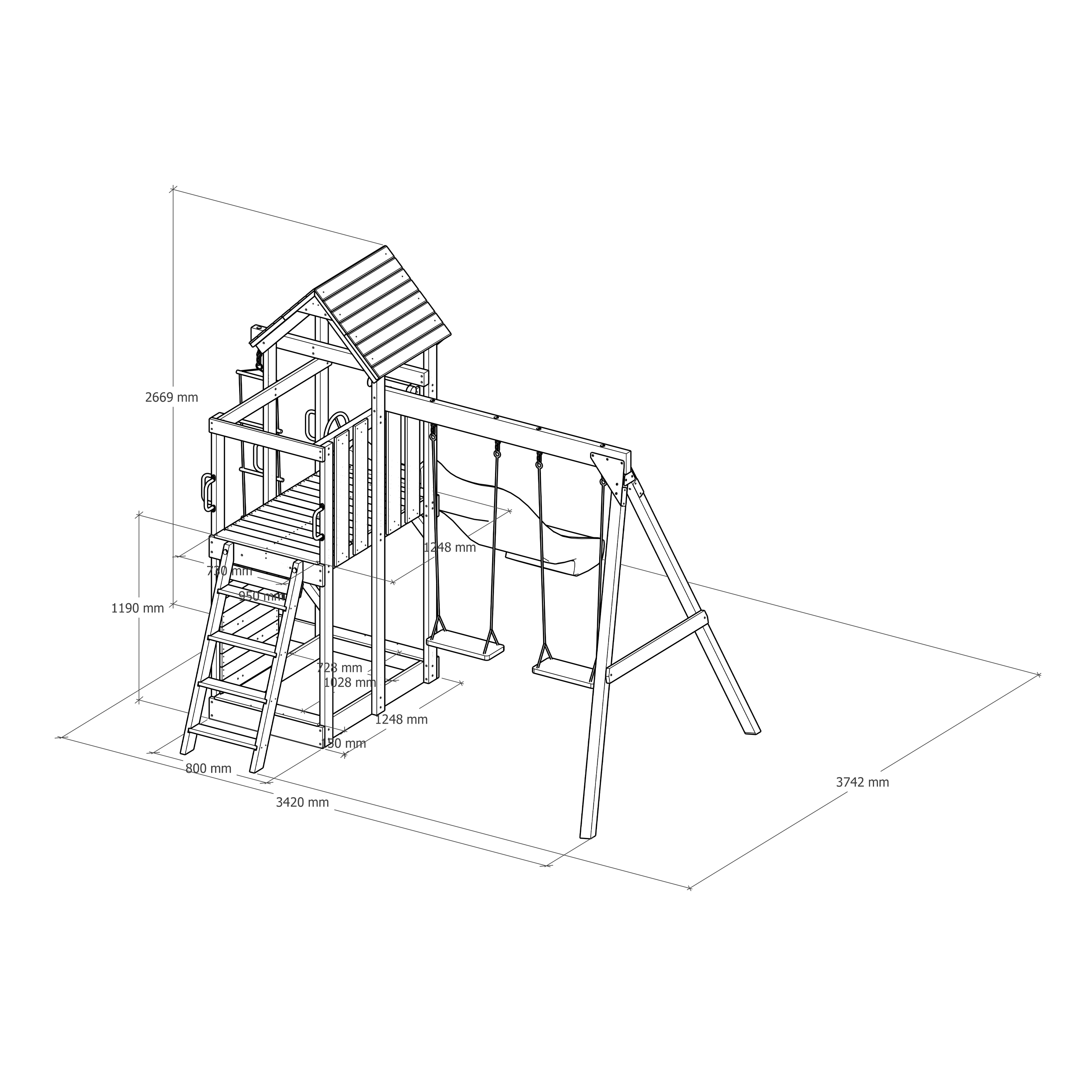 AXI Moos Climbing Frame with Double Swing Set - Red Slide