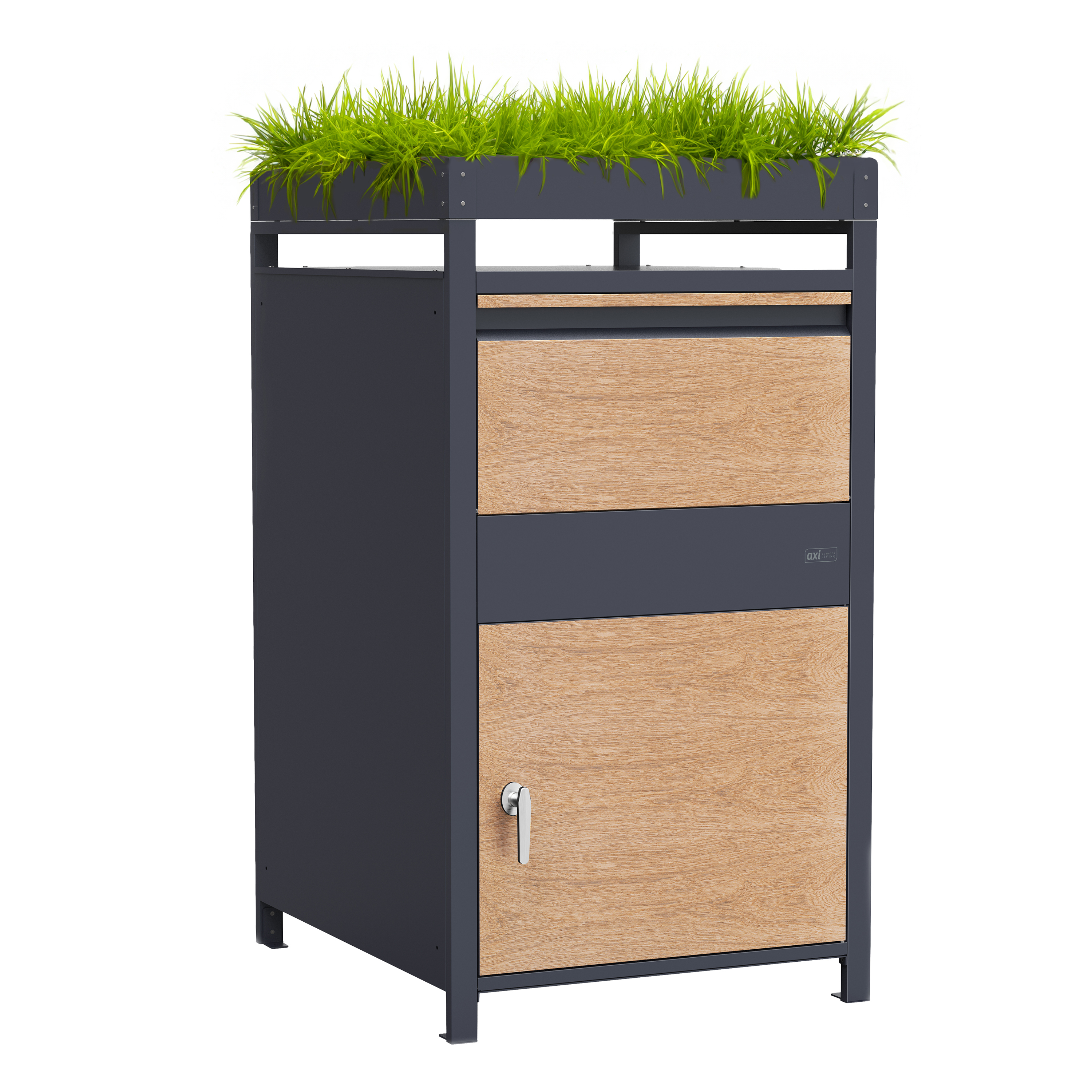 AXI Louis Metal Parcel Mailbox in Anthracite/Wood Look with Planter