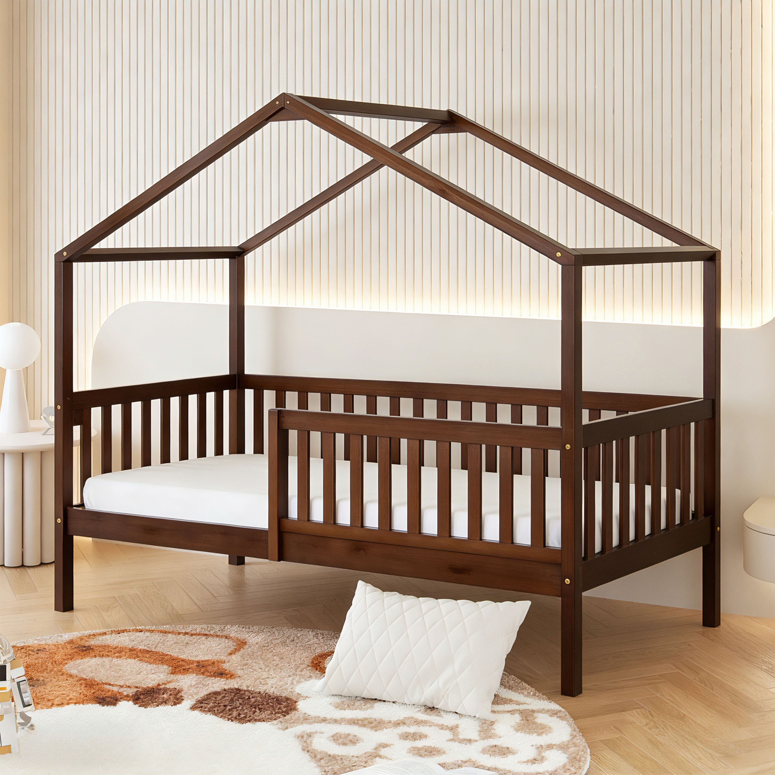 Sunny Kae House Bed with Guardrail Brown – With Mattress