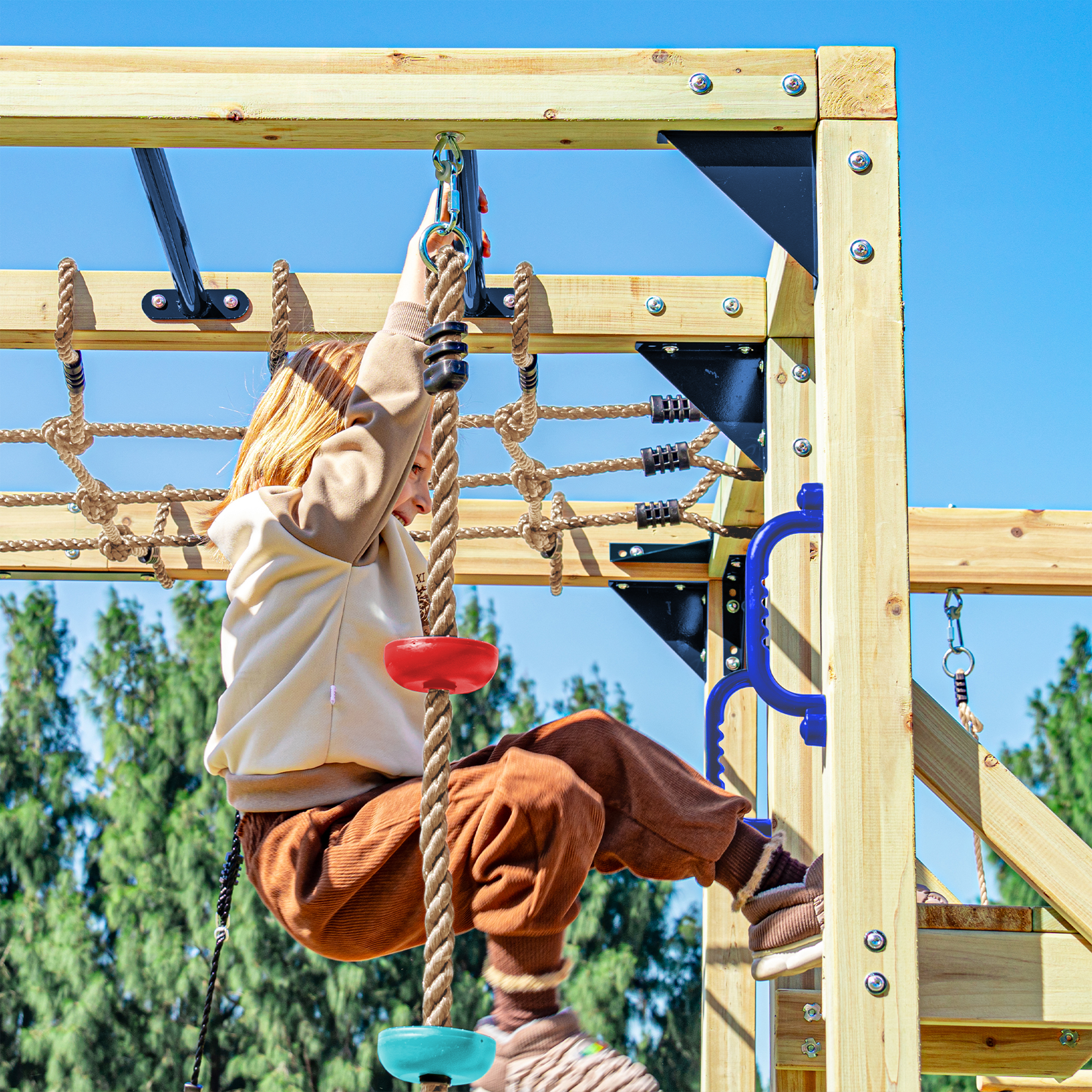 AXI Boris Wooden Playcentre with Swings. Trapeze. Climbing Nets and Monkey Bars – Green Slide