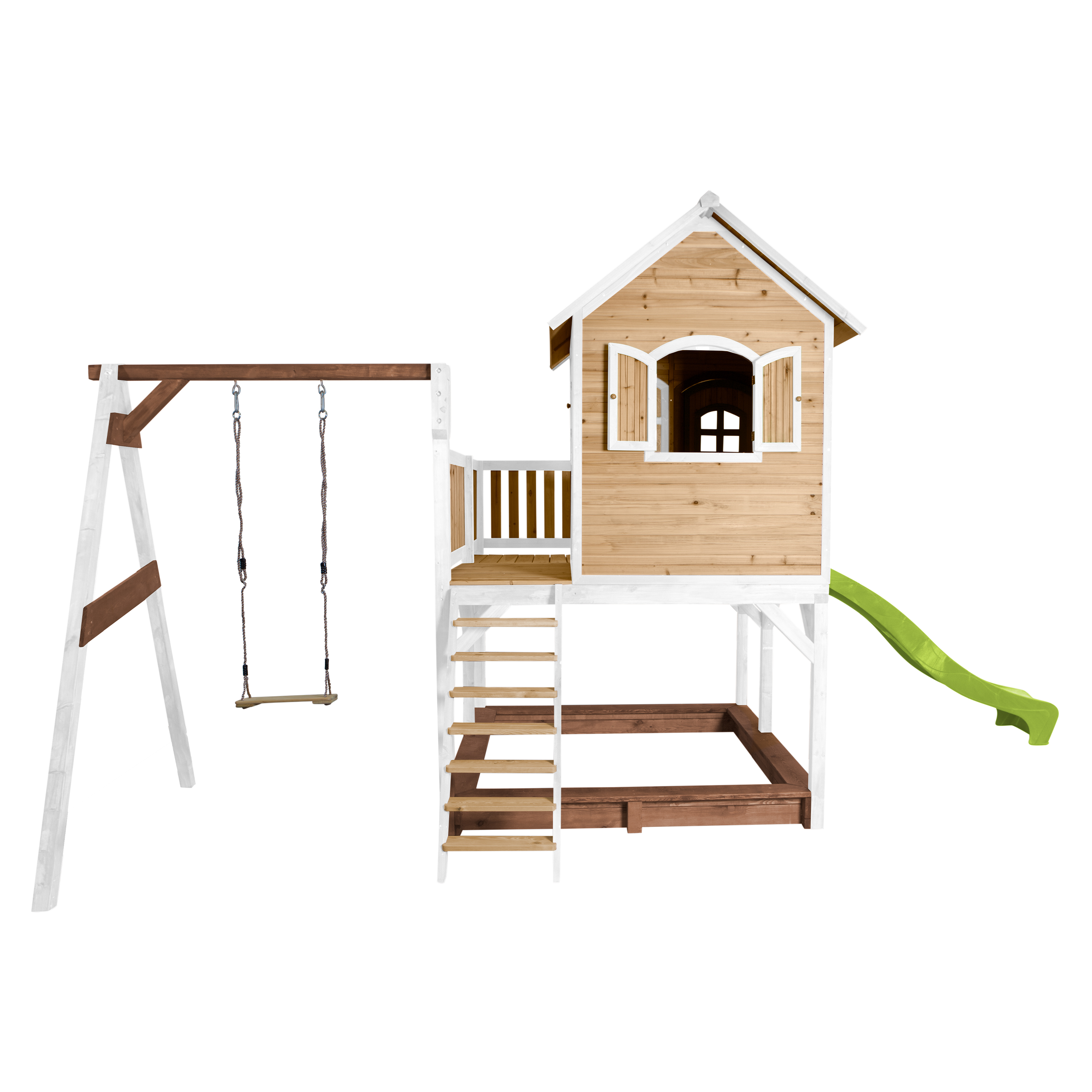 AXI Liam Playhouse with Single Swing Set Brown/White - Lime Green Slide