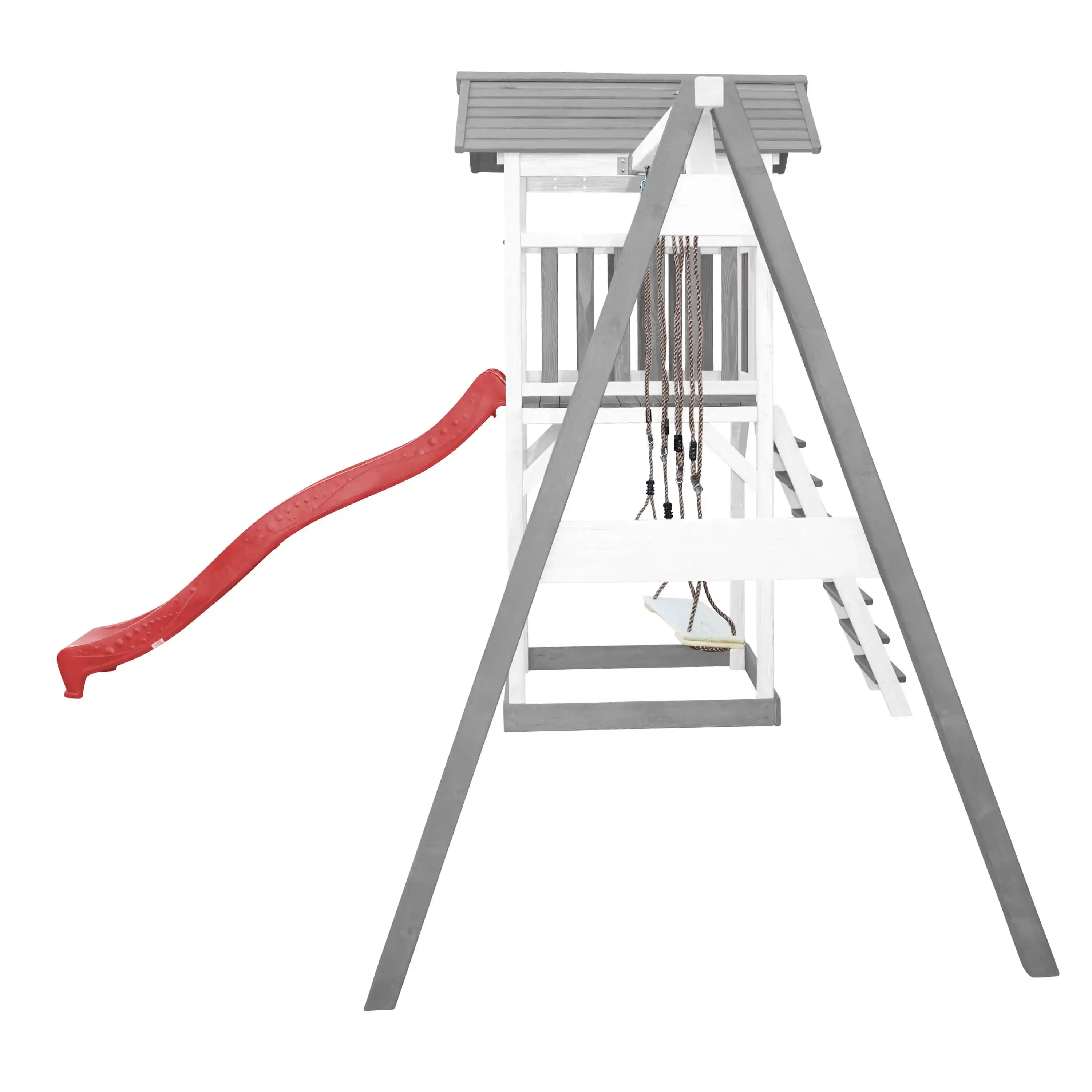 AXI Beach Tower Speeltoren met Dubbele Schommel Grijs/wit - Rode Glijbaan
