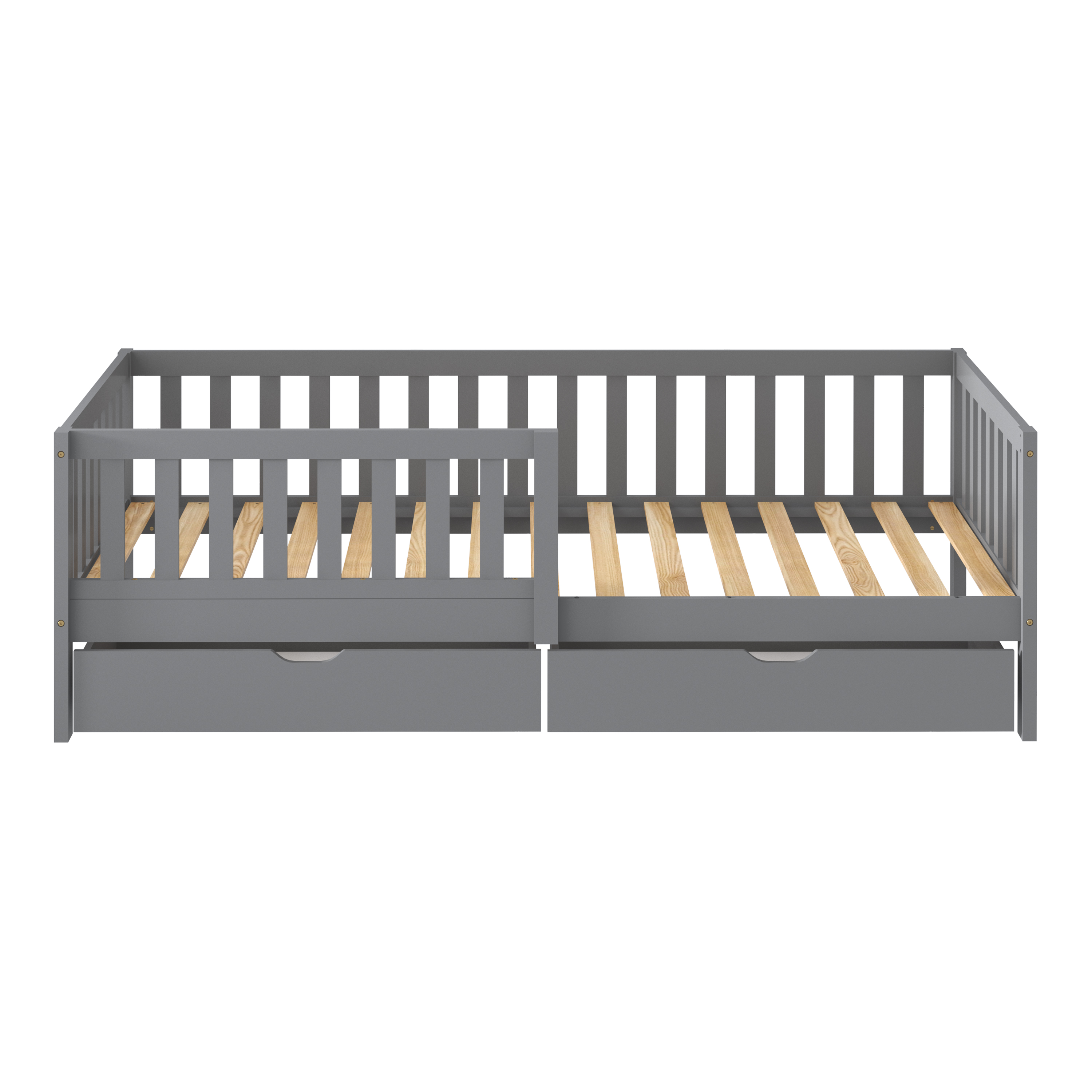 Sunny Isa Kids Bed with 2 Storage Drawers and Guardrail Grey – Without Mattress-8720365068560 Sunny Isa Kids Bed with 2 Storage Drawers and Guardrail Grey – Without Mattress