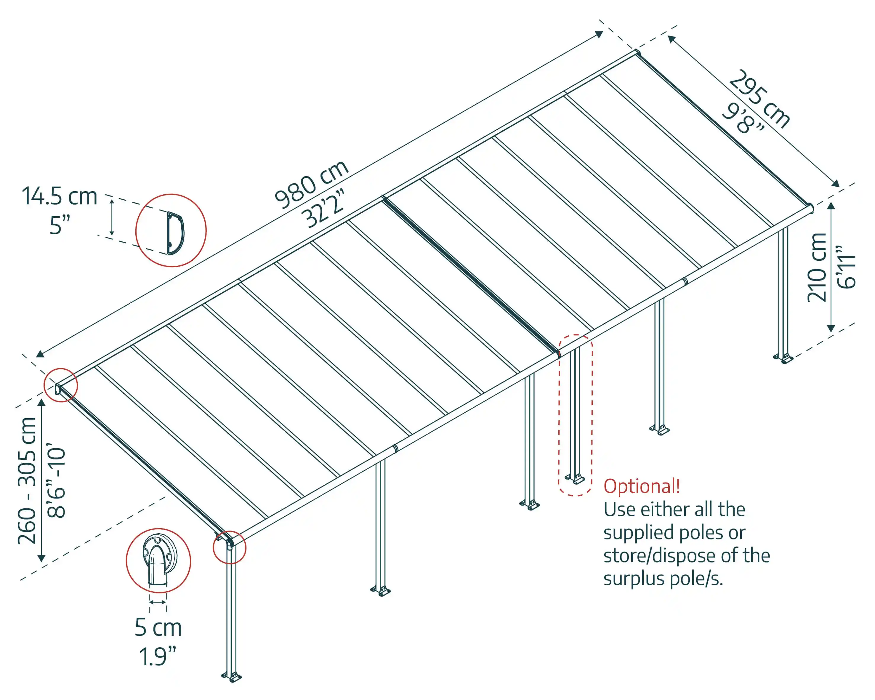 Canopia Olympia 980X294 cm Terrasoverkapping Wit Helder