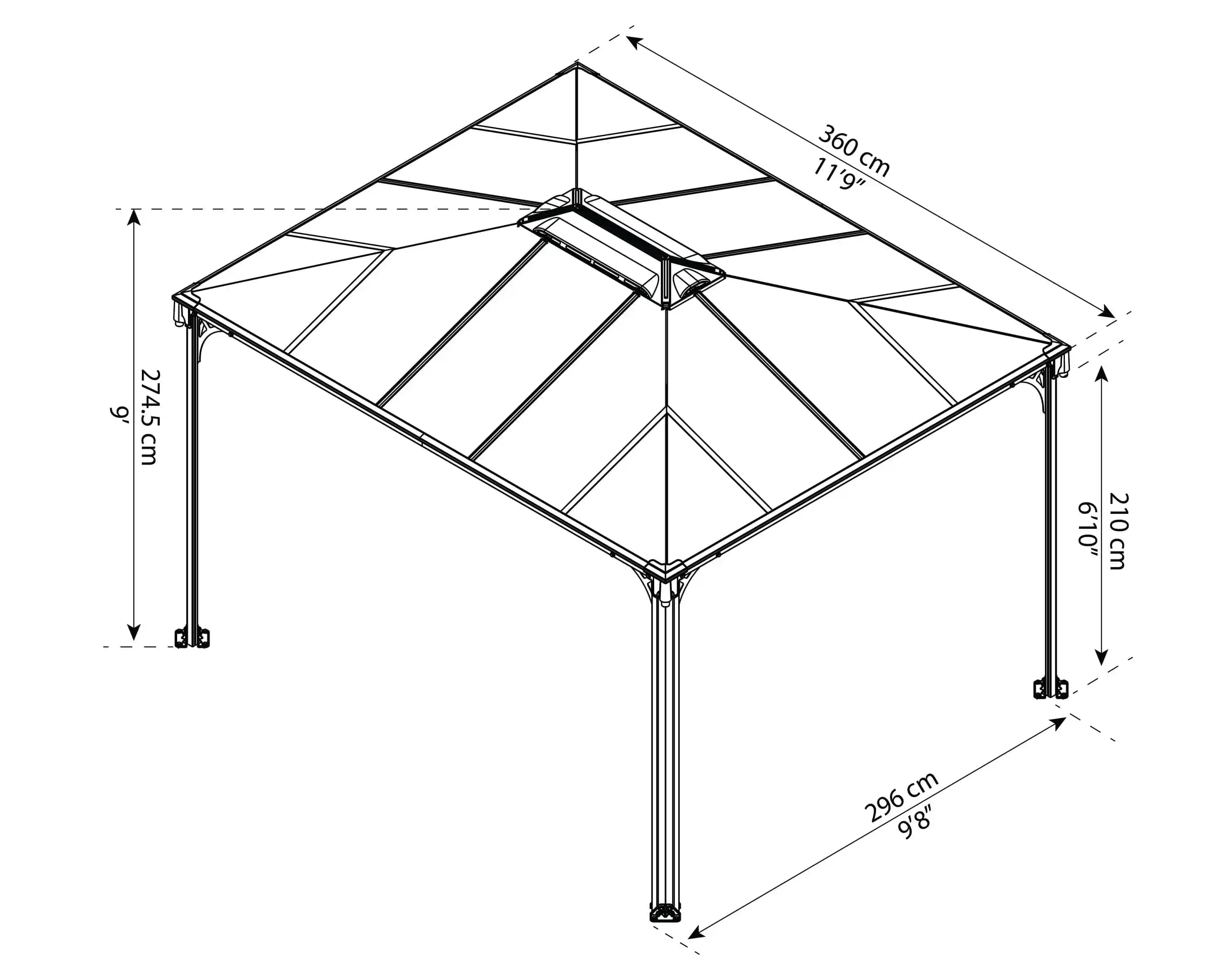 Canopia Martinique 360X295 cm tuinpaviljoen Donkergrijs Brons