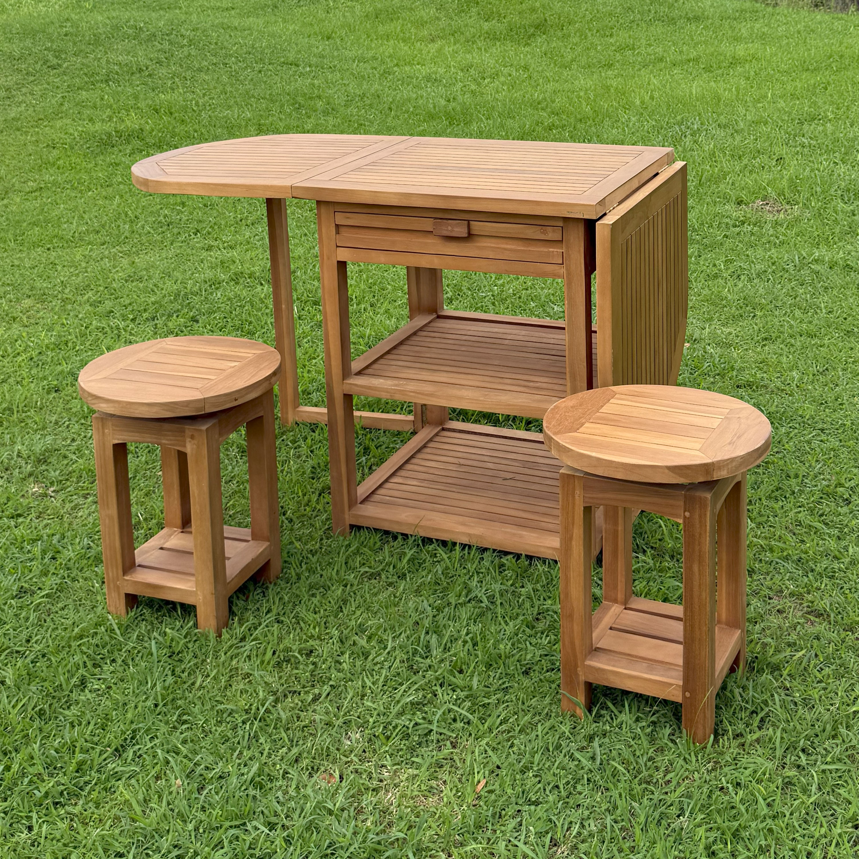 AXI Nomani Foldable Teak Low Bar Set with 2 stools