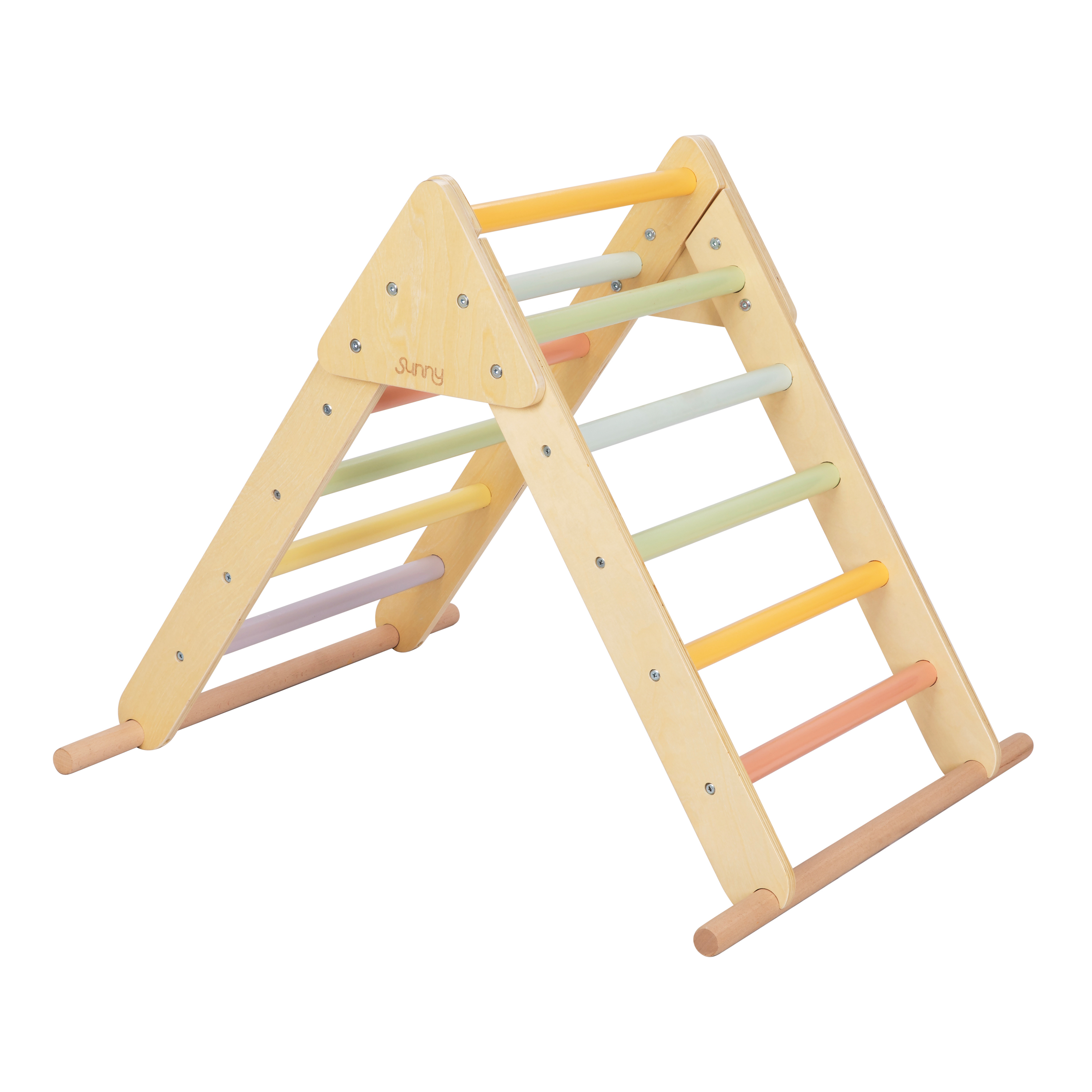 Sunny Charlie 3-in-1 Houten Klimdriehoek met Klimwand en Rocker - Pastel