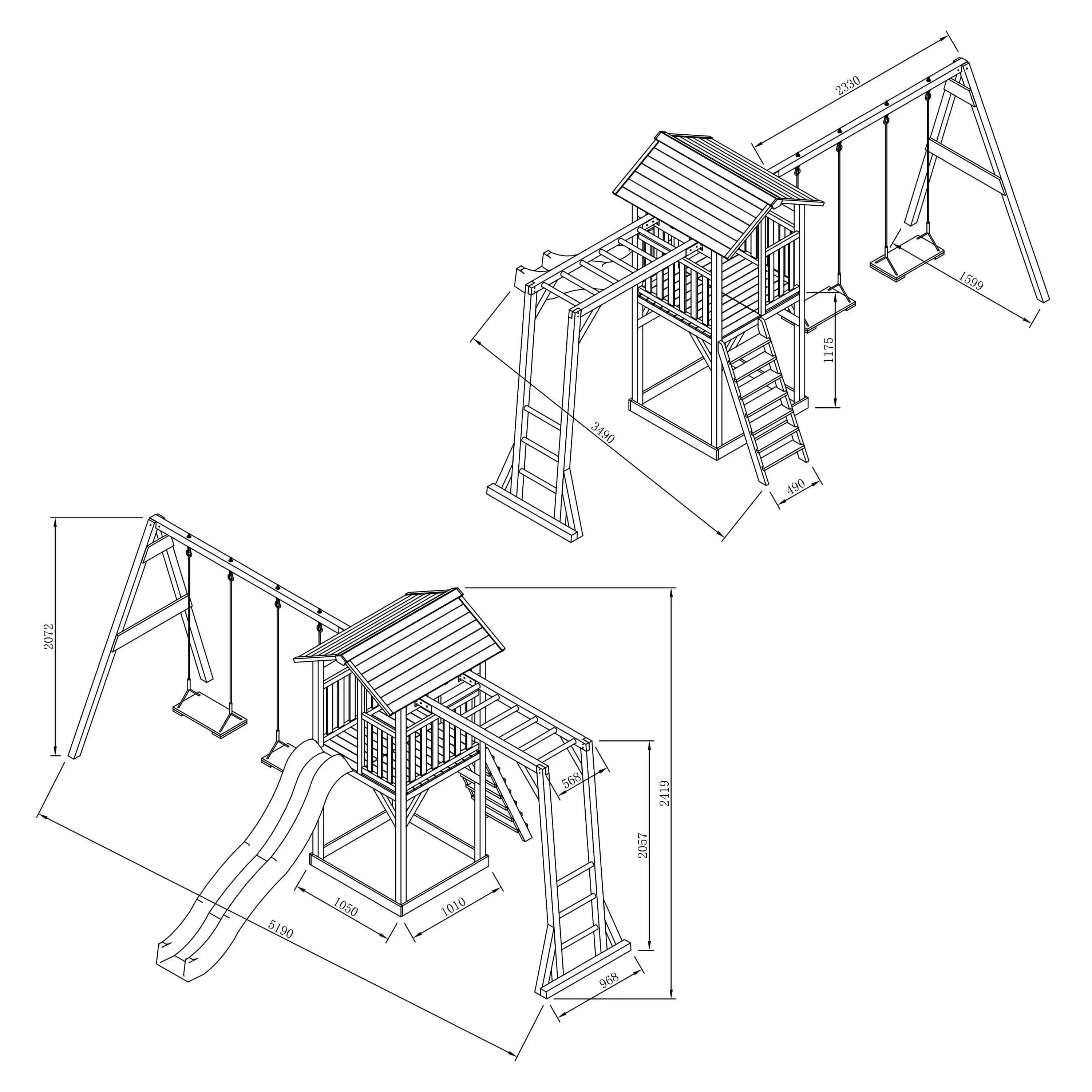 AXI Beach Tower Speeltoren met Klimrek en Dubbele Schommel Grijs/wit - Grijze Glijbaan