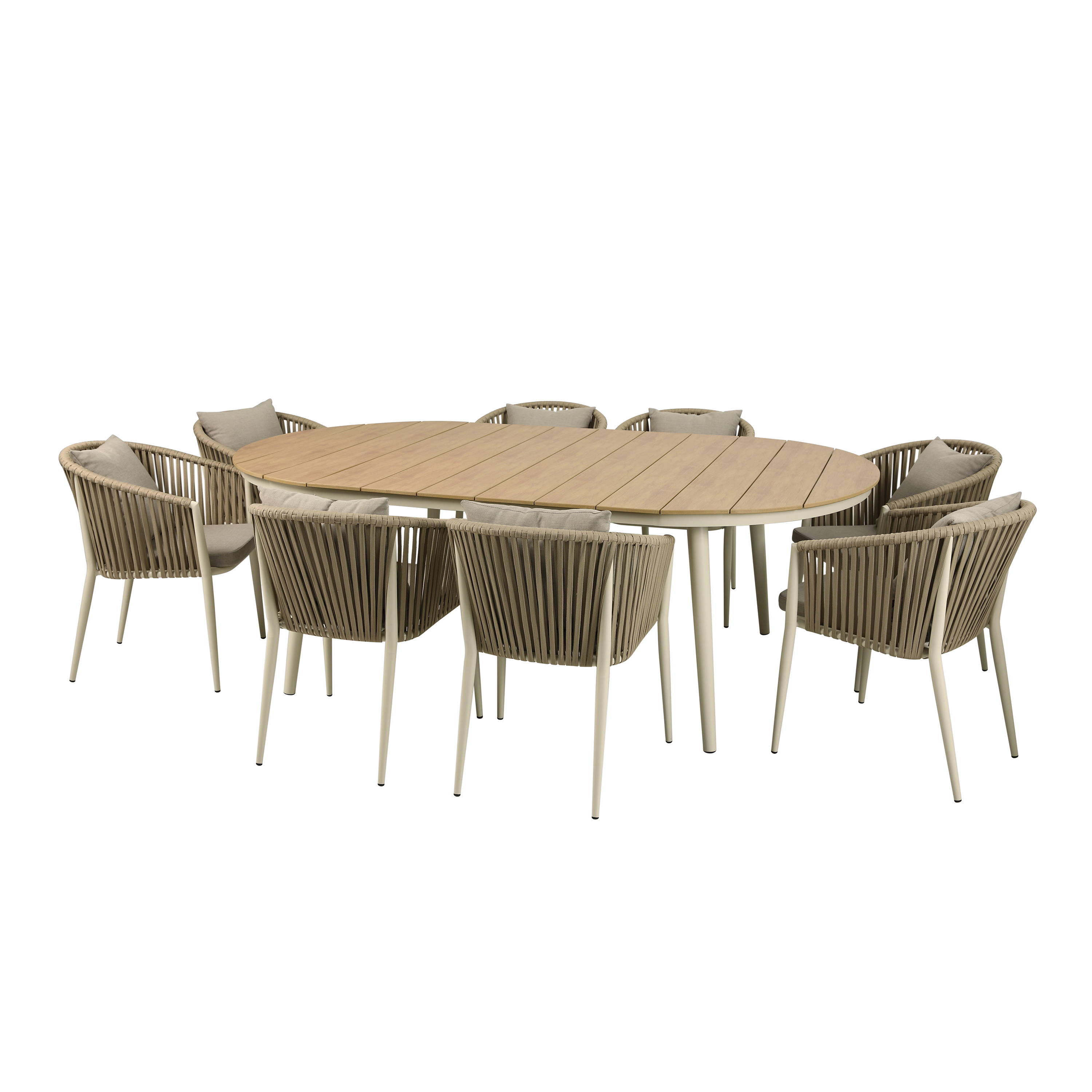 AXI Chay Garden Set with 8 Chairs – Beige with Polywood in Wood Effect