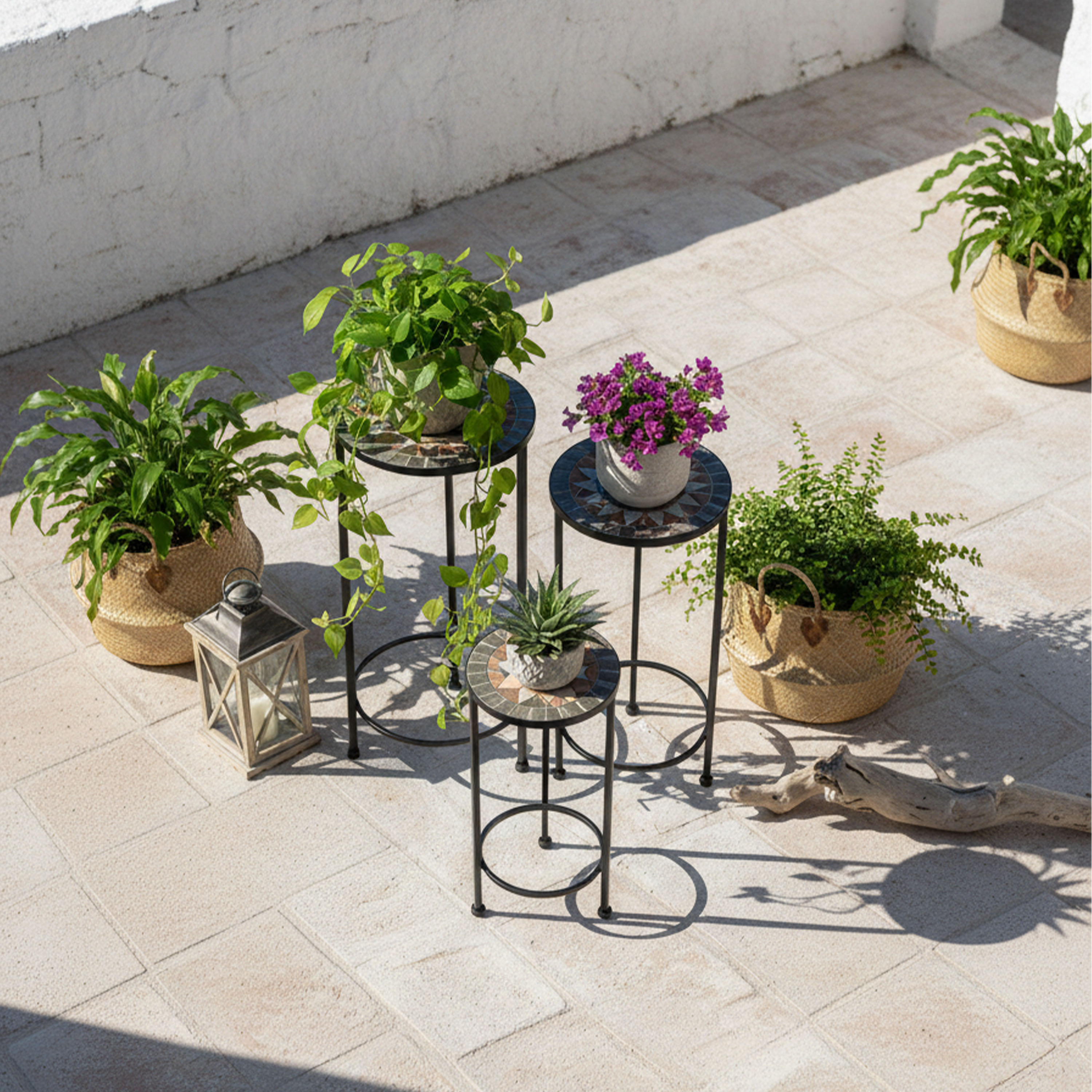 AXI Lola Mosaic Plant Table Round Star – Grey/Brown – Set of 3