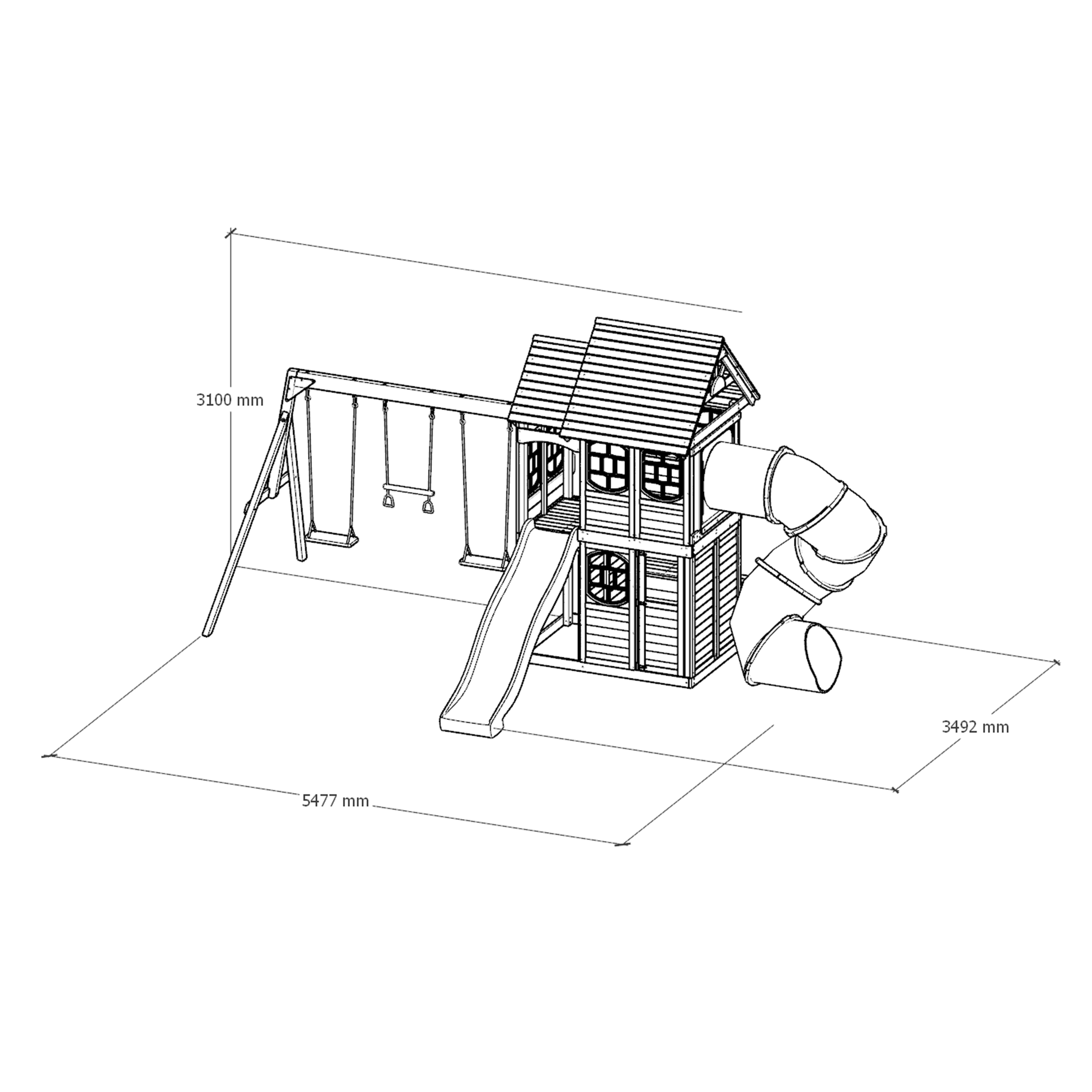 AXI Noud Climbing Frame with Playhouse, Swings, Trapeze and Climbing Wall – Purple Slide and Tube Slide