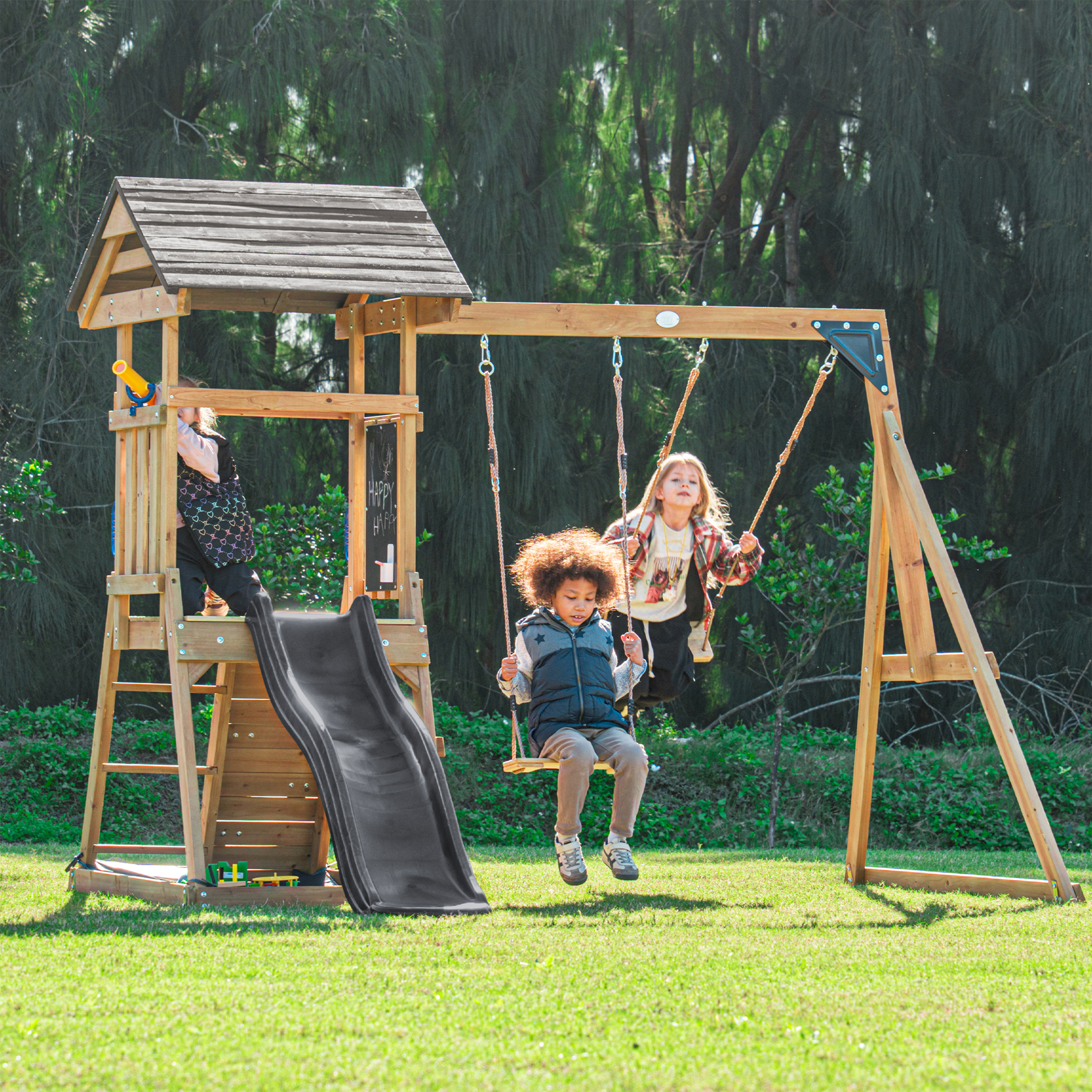 AXI Mia Climbing Frame with Double Swing Set – Grey Slide-8720365065811 AXI Mia Climbing Frame with Double Swing Set – Grey Slide