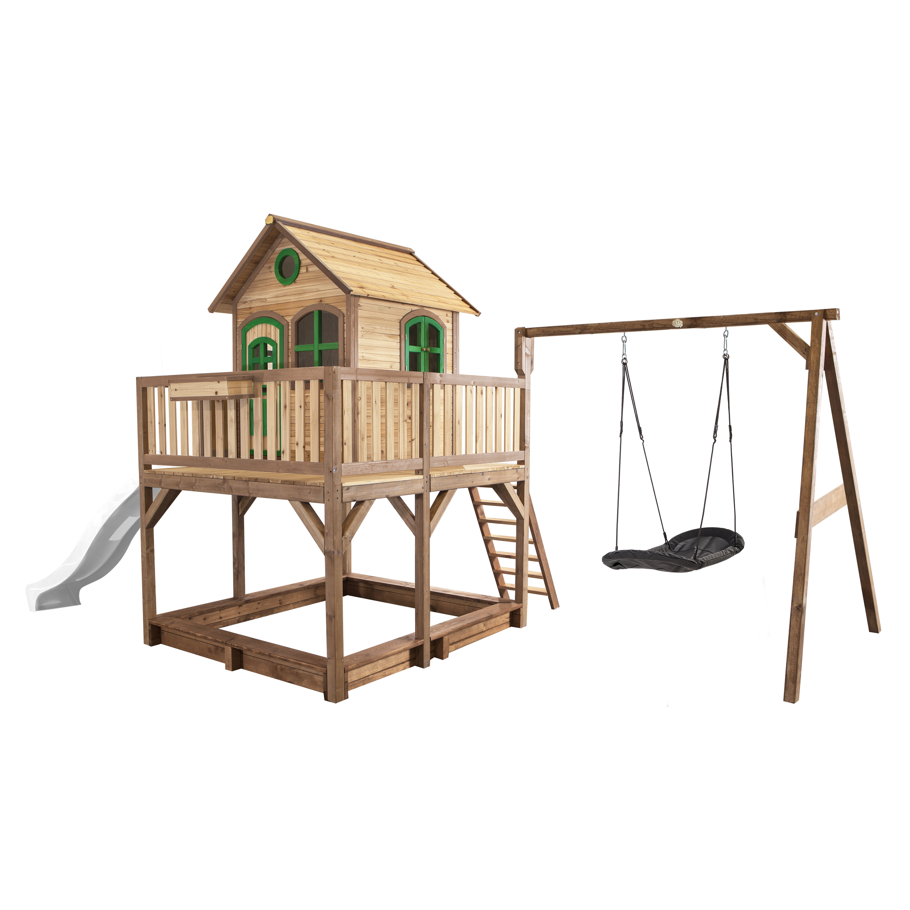 AXI Liam Playhouse with Roxy Nest Swing Set Brown/Green - White Slide