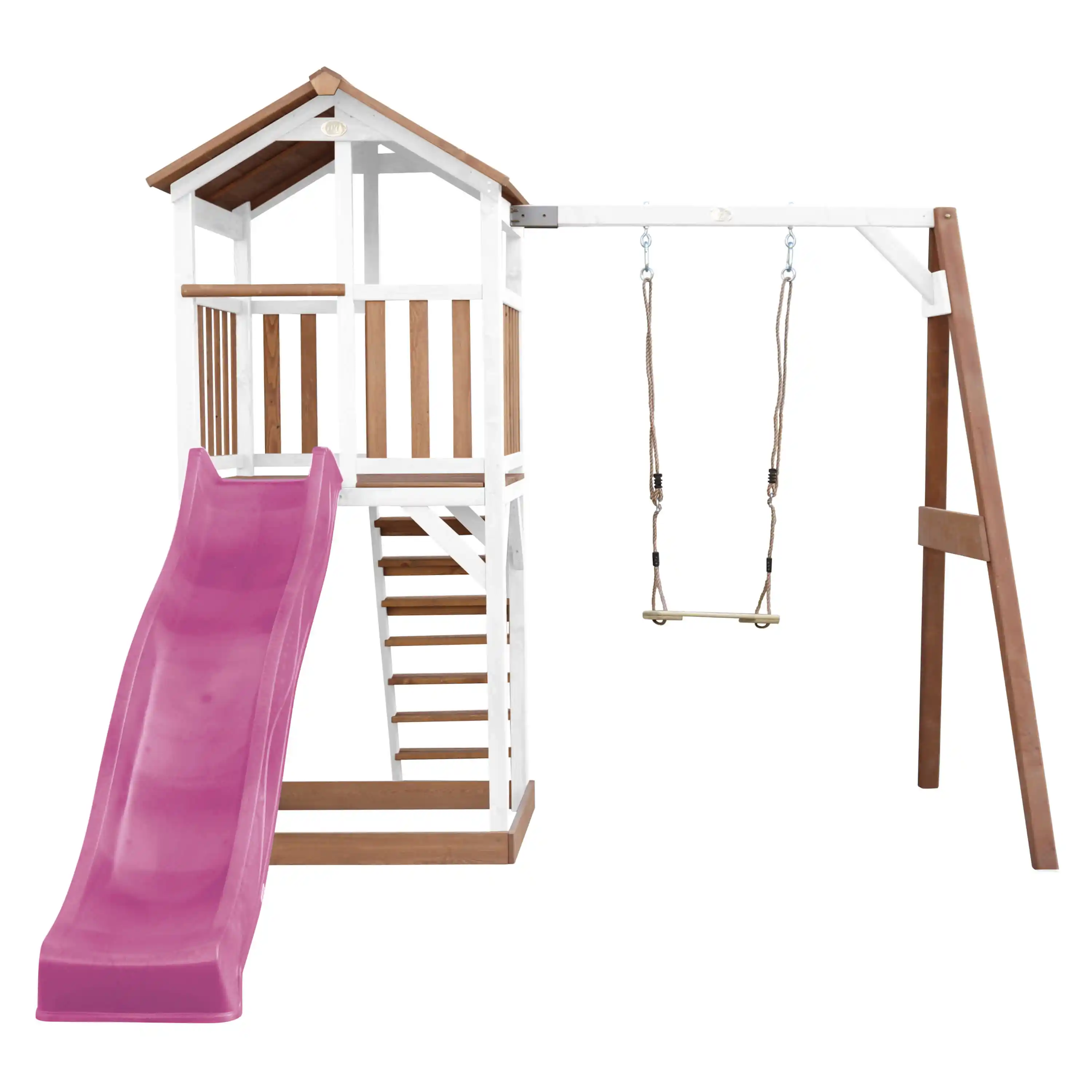 AXI Beach Tower Speeltoren met Enkele Schommel Bruin/wit - Paarse Glijbaan