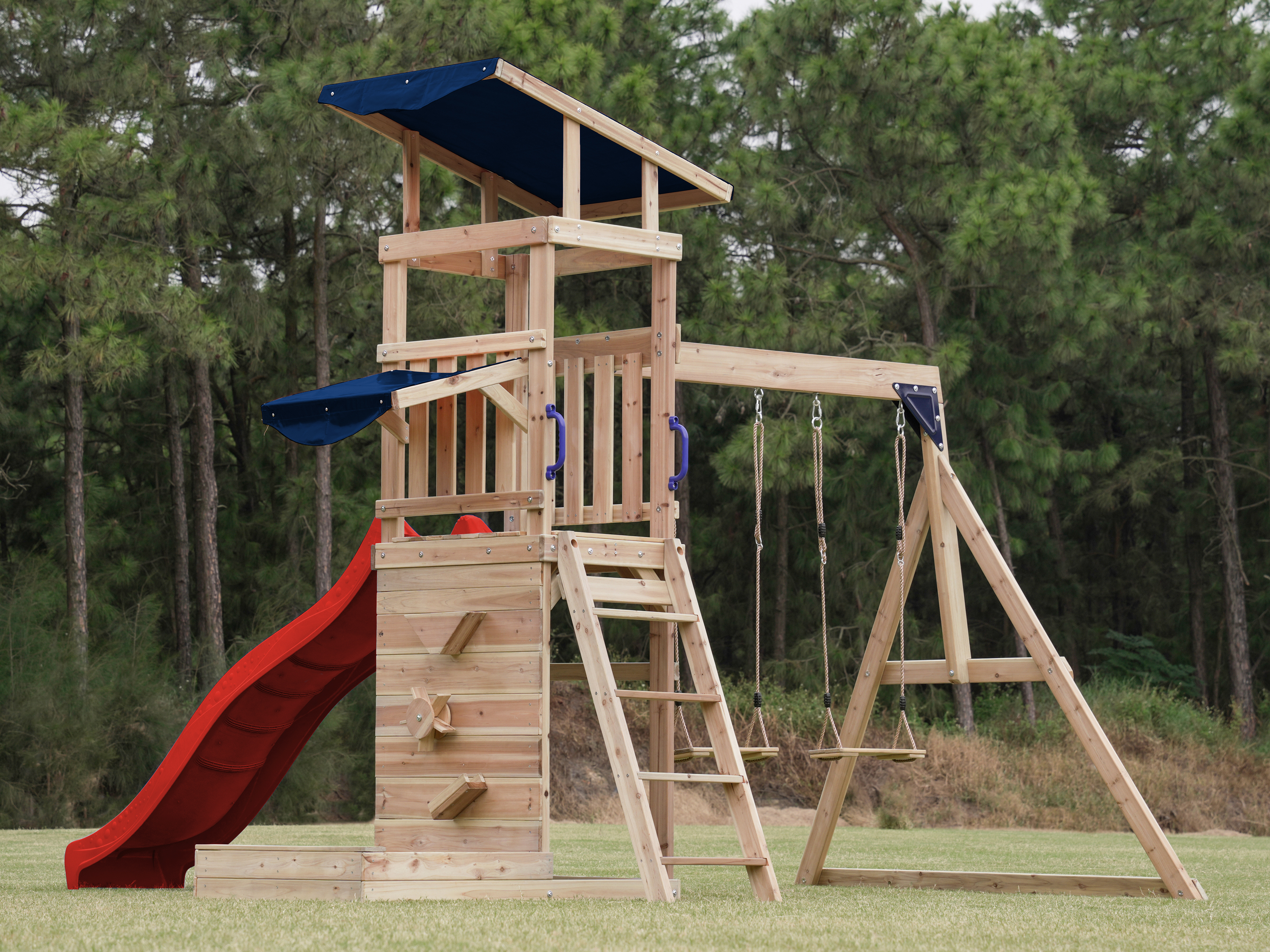 AXI Malik Climbing Frame with Double Swing Set - Red Slide