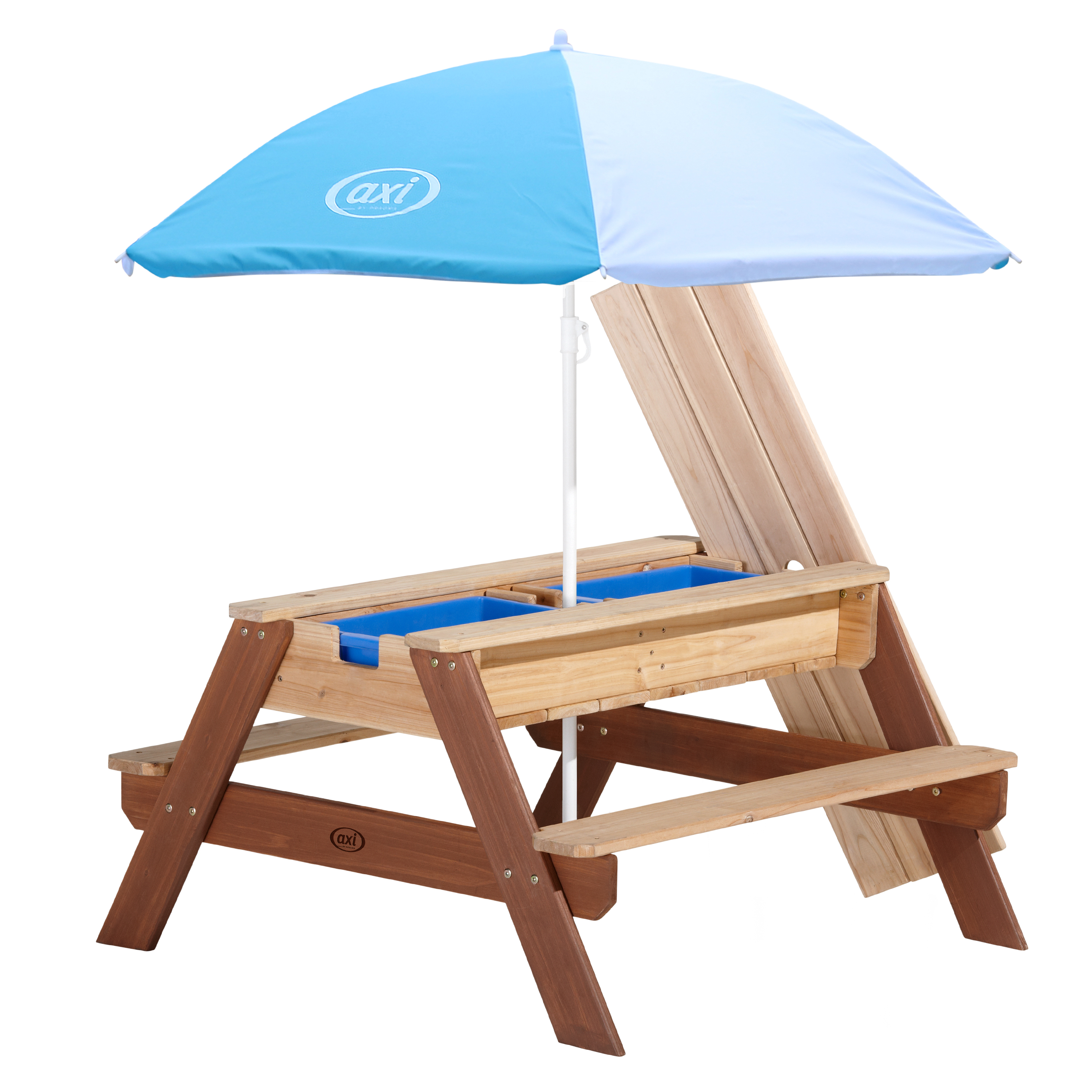 AXI Nick Sand & Water Picnic Table Brown - Parasol Blue/white - FSC Wood
