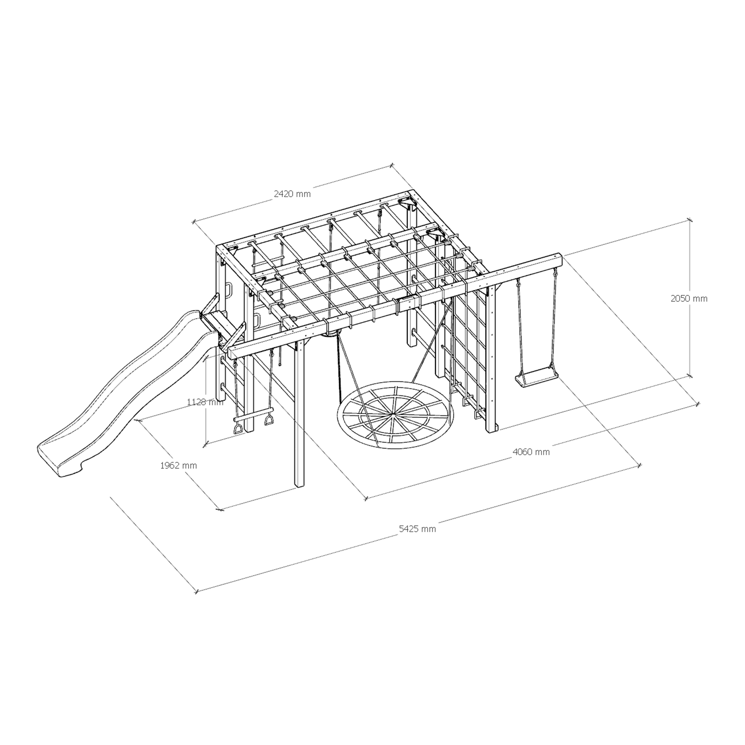 AXI Boris Wooden Playcentre with Swings. Trapeze. Climbing Nets and Monkey Bars – Green Slide