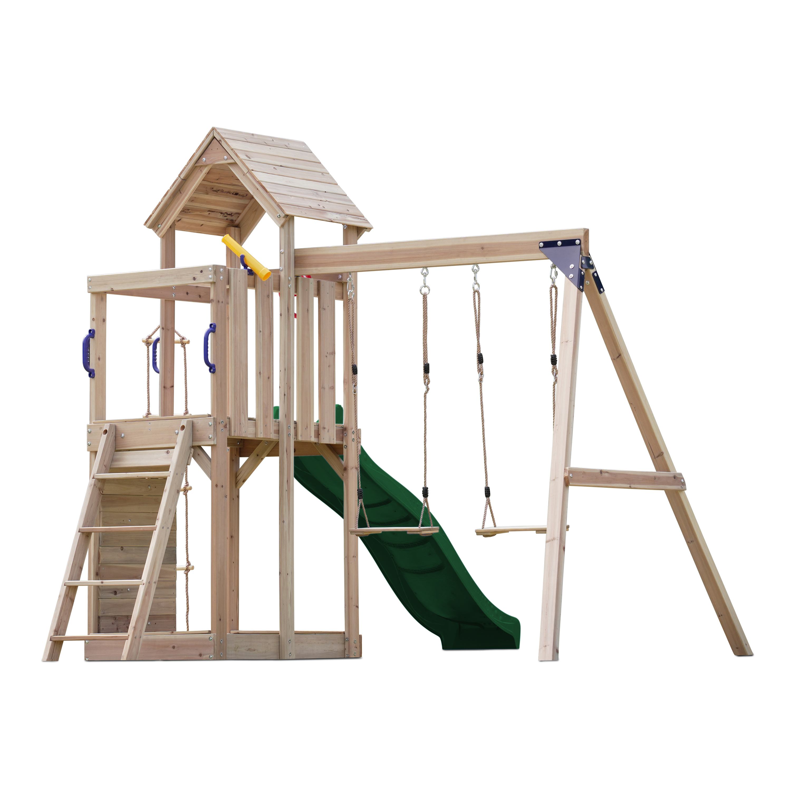 AXI Moos Climbing Frame with Double Swing Set - Green Slide