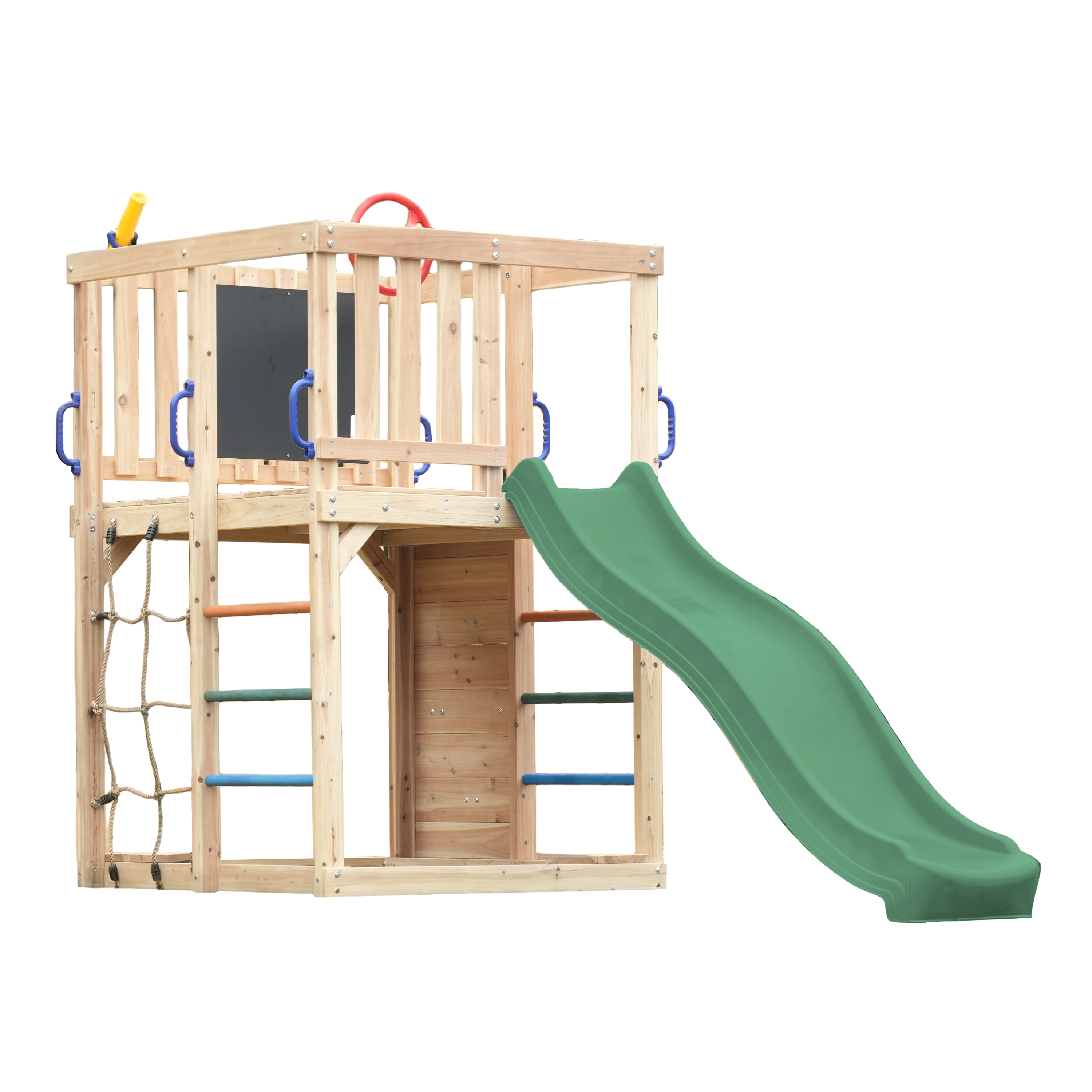 AXI Sam Climbing Frame with Climbing Wall, Climbing Net and Monkey Bars – Green Slide