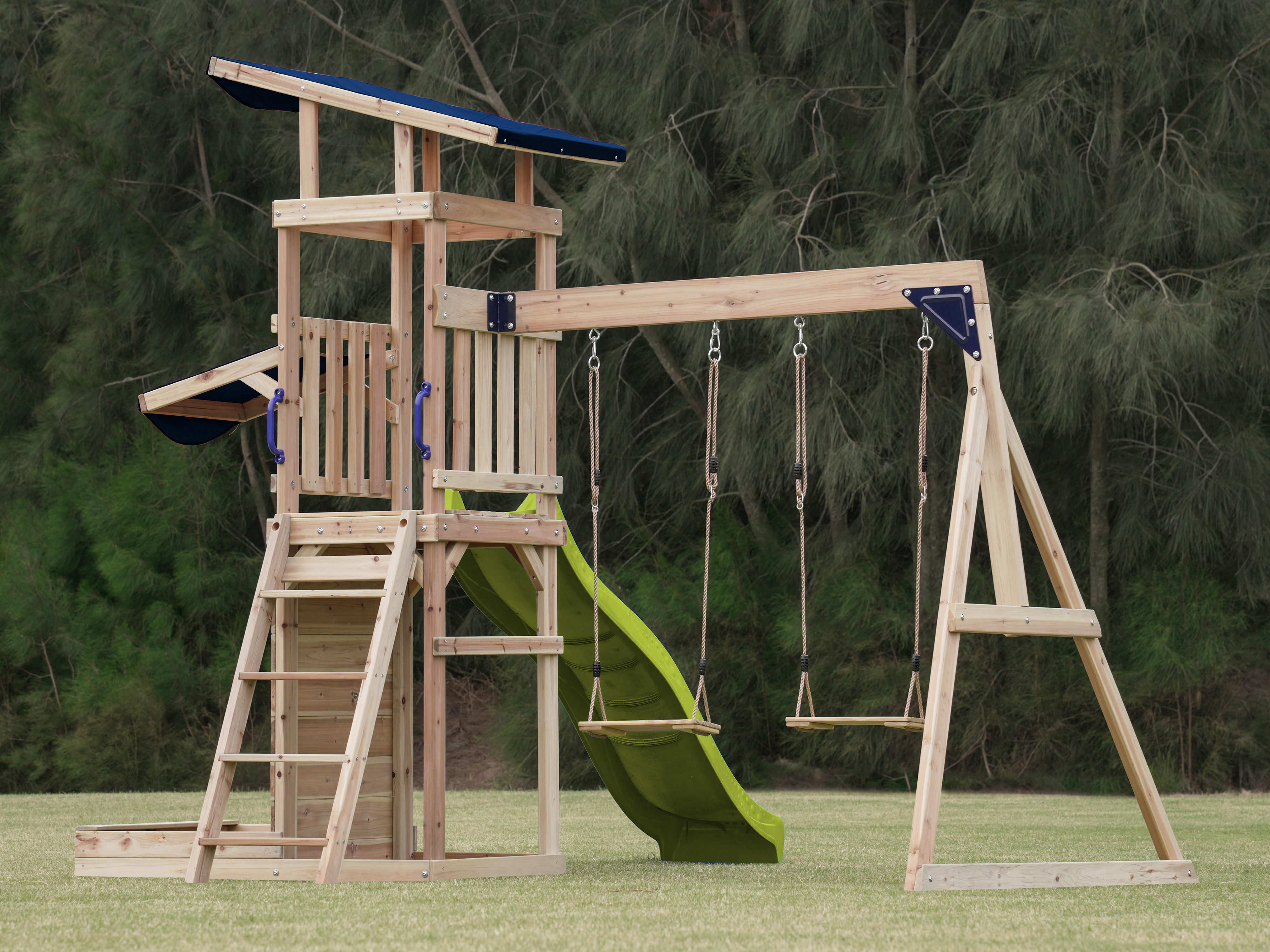 AXI Malik Play Set with Double Swing Brown - Lime green Slide 