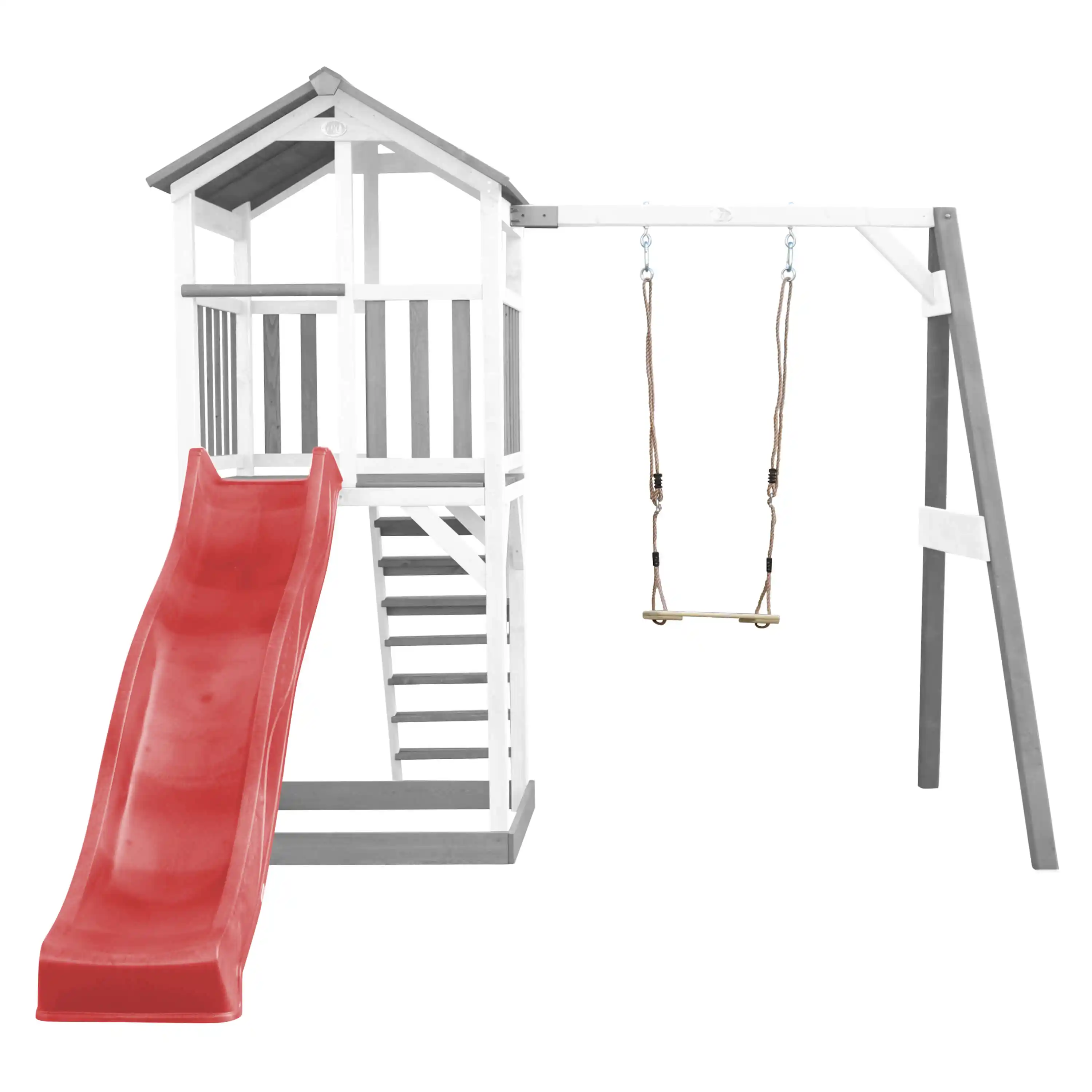 AXI Beach Tower Speeltoren met Enkele Schommel Grijs/wit - Rode Glijbaan