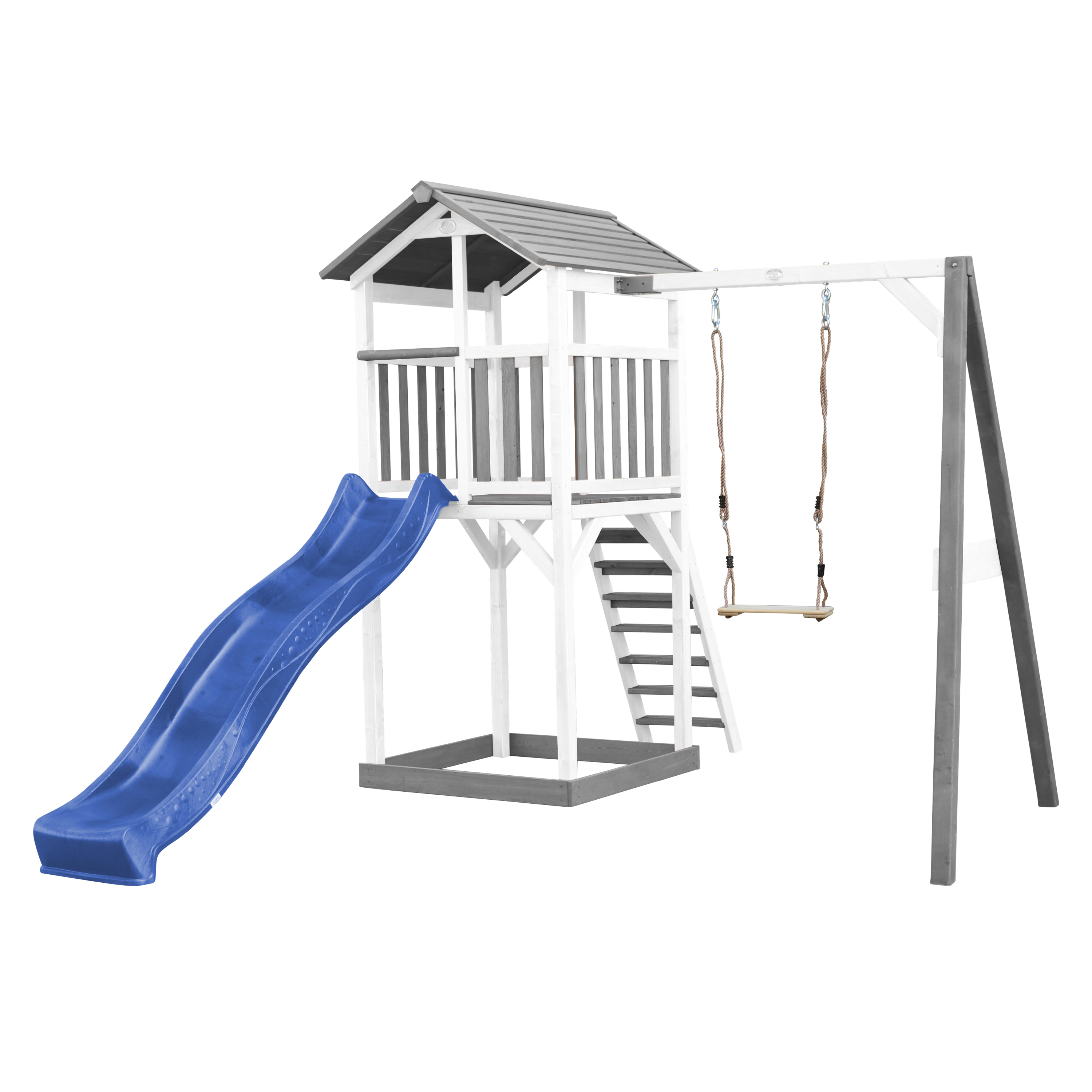 AXI Beach Tower with Single Swing Set Grey/White - Blue Slide